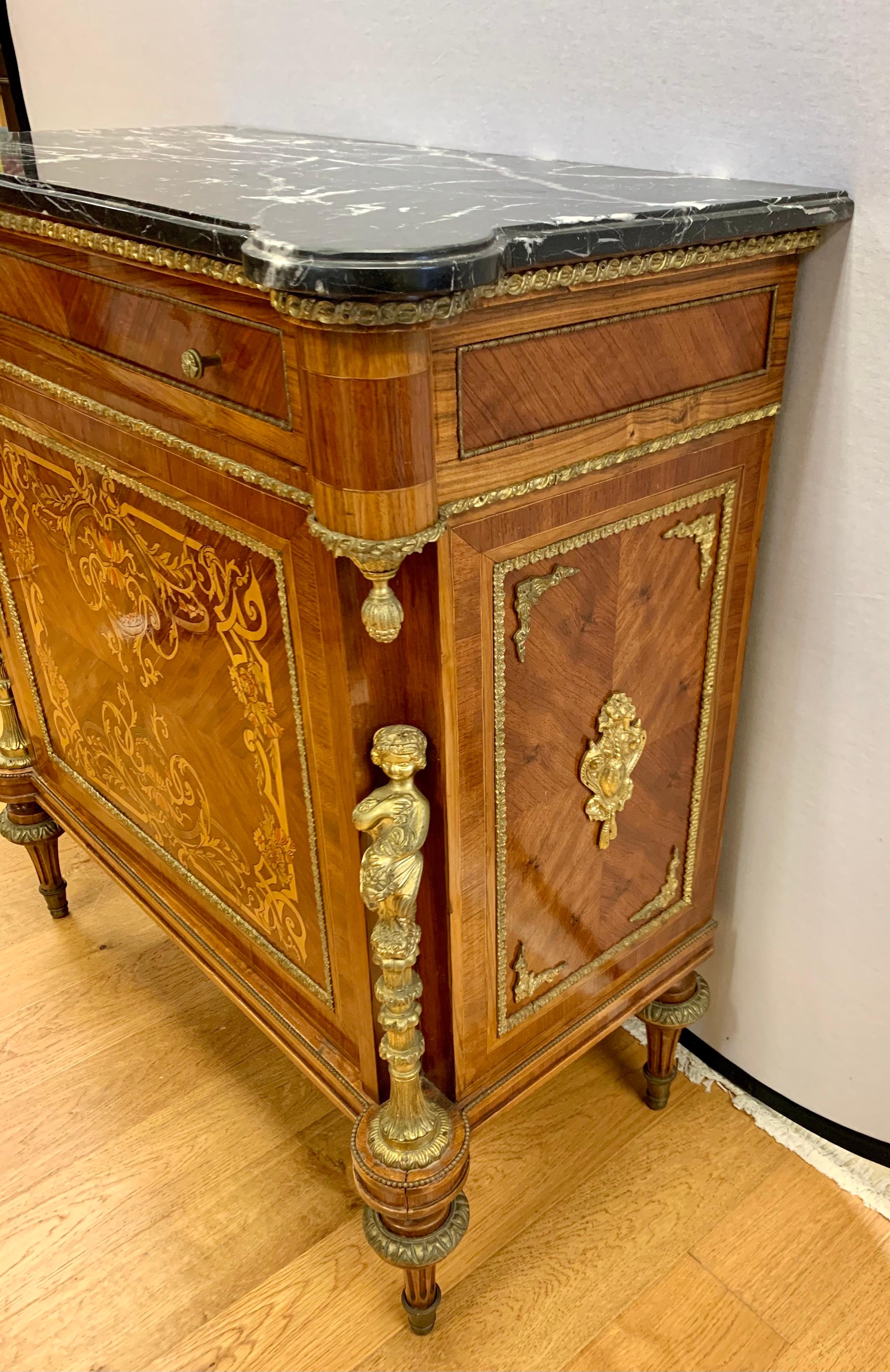 Louis XVI French Chest Commode with Bronze Ormolu Figural Mounts and Marbletop 5