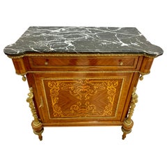 Louis XVI French Chest Commode with Bronze Ormolu Figural Mounts and Marbletop