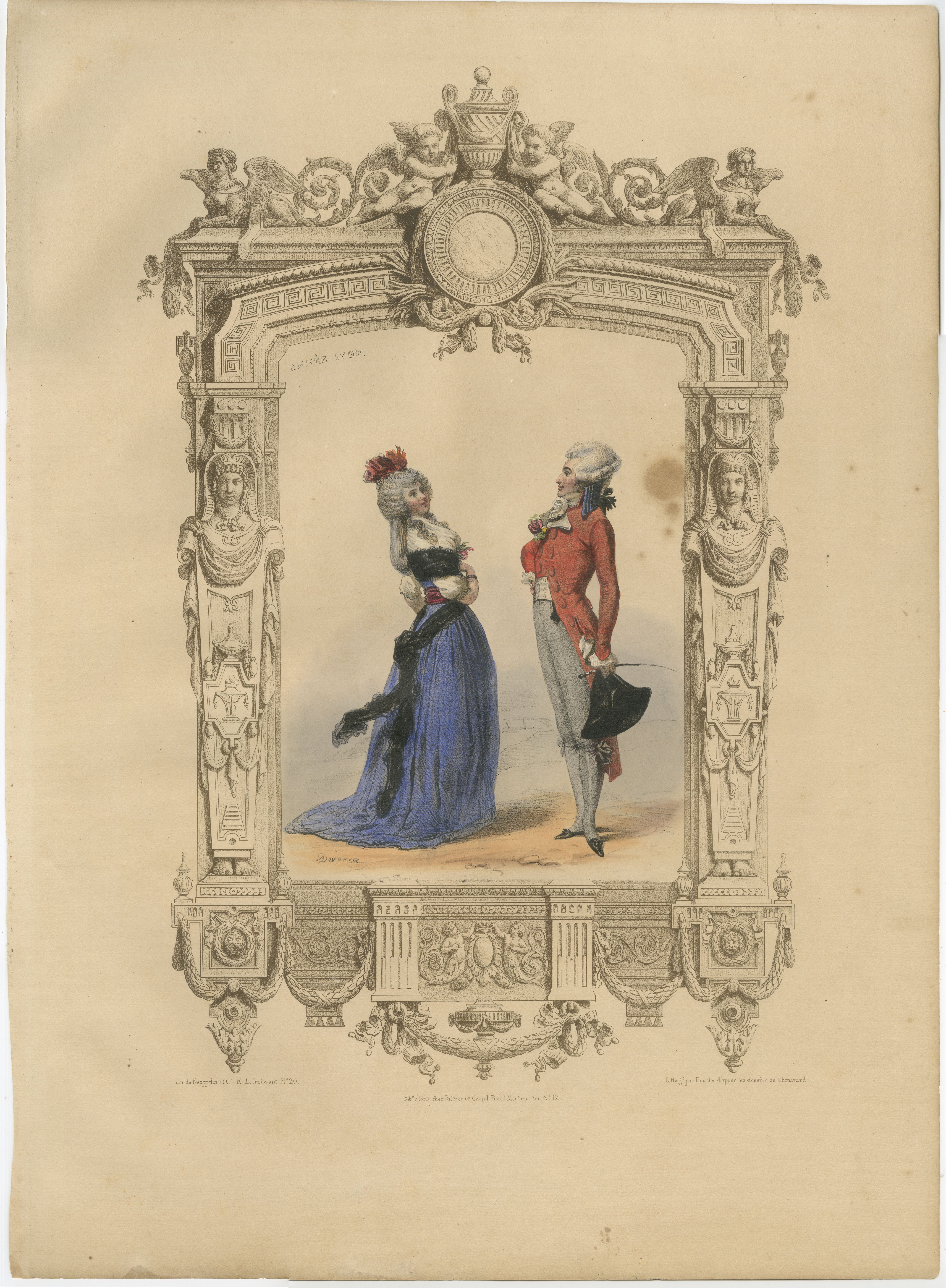 Louis XVI French Court Costume Lithograph, 1792 – Published 1847