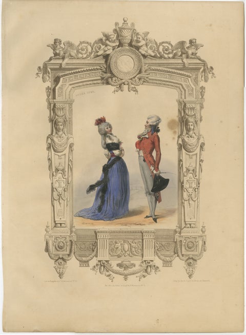Louis XVI French Court Costume Lithograph, 1792, Published 1847