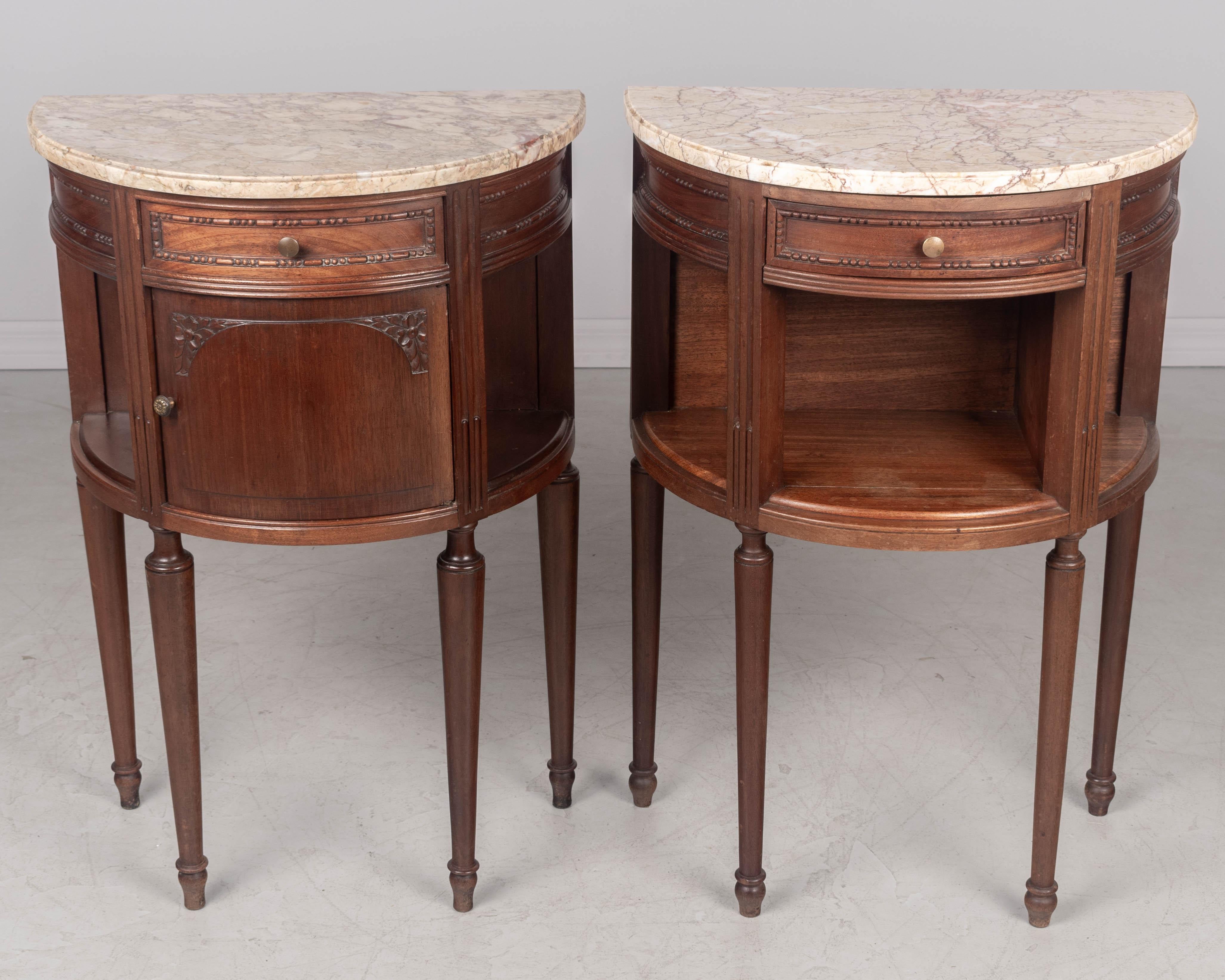 Hand-Crafted Louis XVI French Demilune Side Tables or Nightstands, a Pair