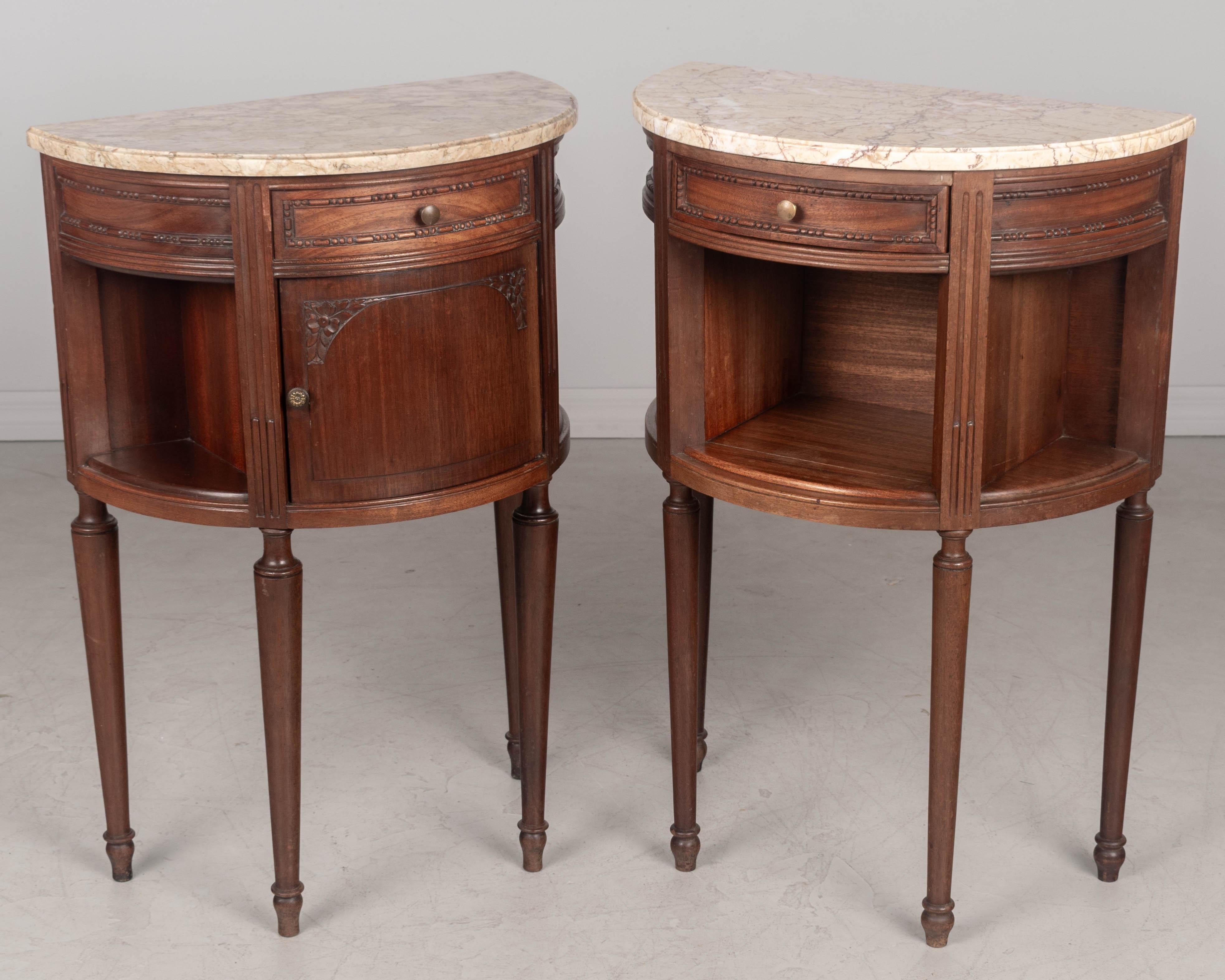 Louis XVI French Demilune Side Tables or Nightstands, a Pair In Good Condition In Winter Park, FL