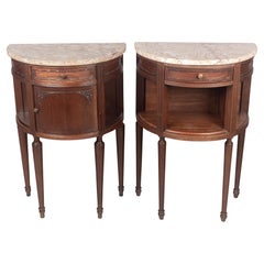 Louis XVI French Demilune Side Tables or Nightstands, a Pair