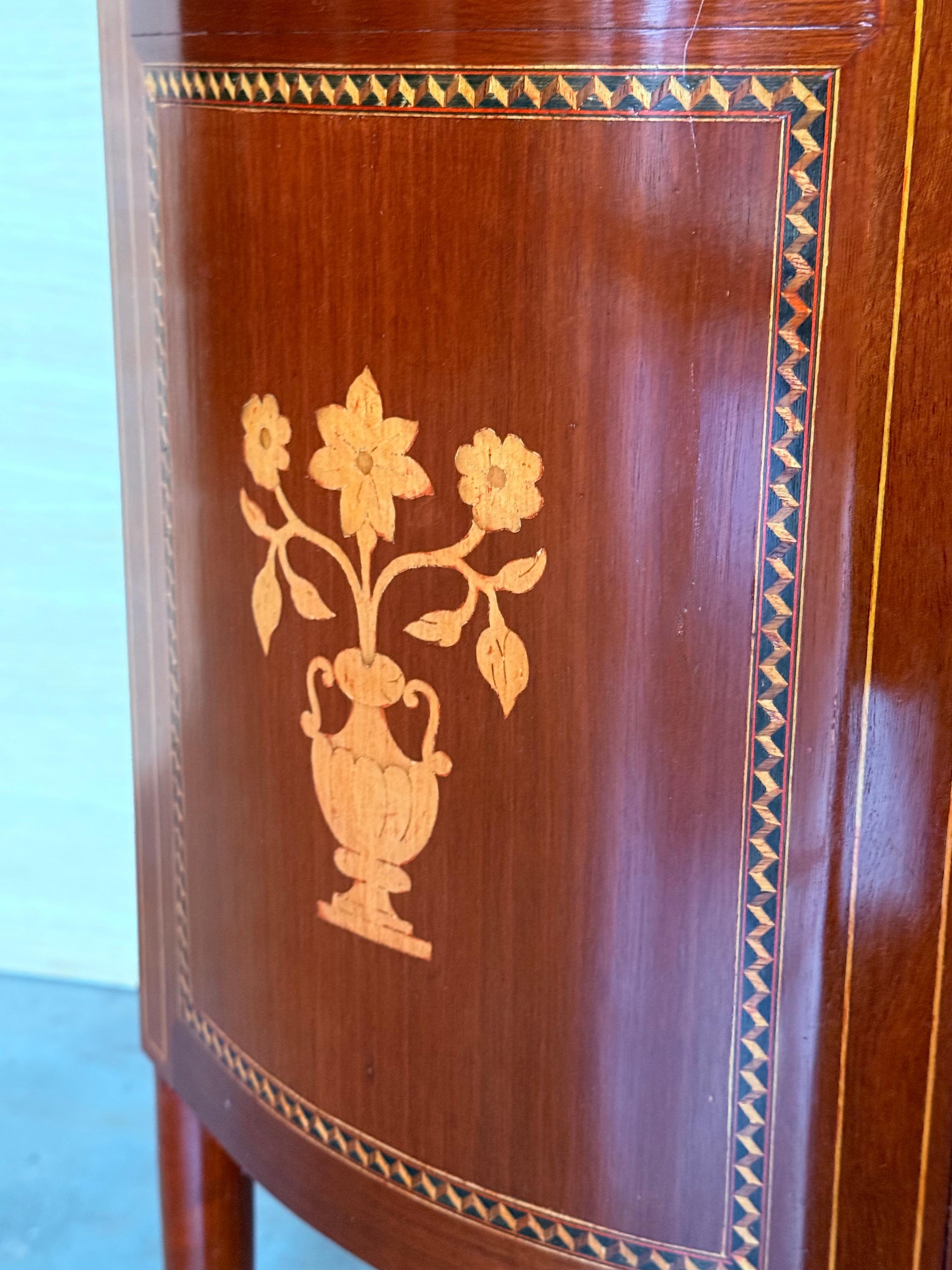 Marble Louis XVI French Demilune Side Tables or Nightstands with Three Drawers For Sale