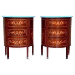 Antique Louis XVI French Demilune Side Tables or Nightstands with Three Drawers
