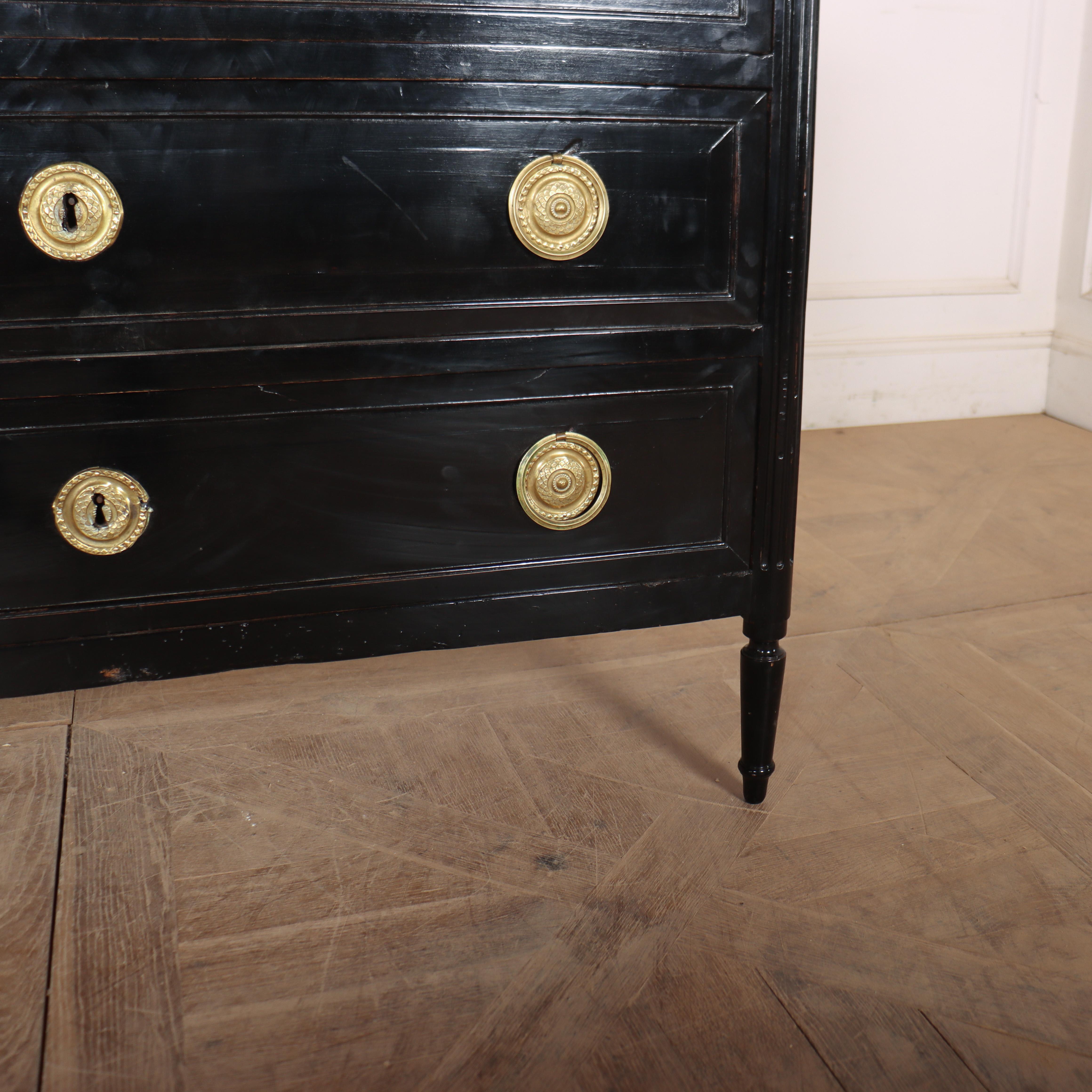 Brass Louis XVI 18th Century French Ebonized Commode For Sale