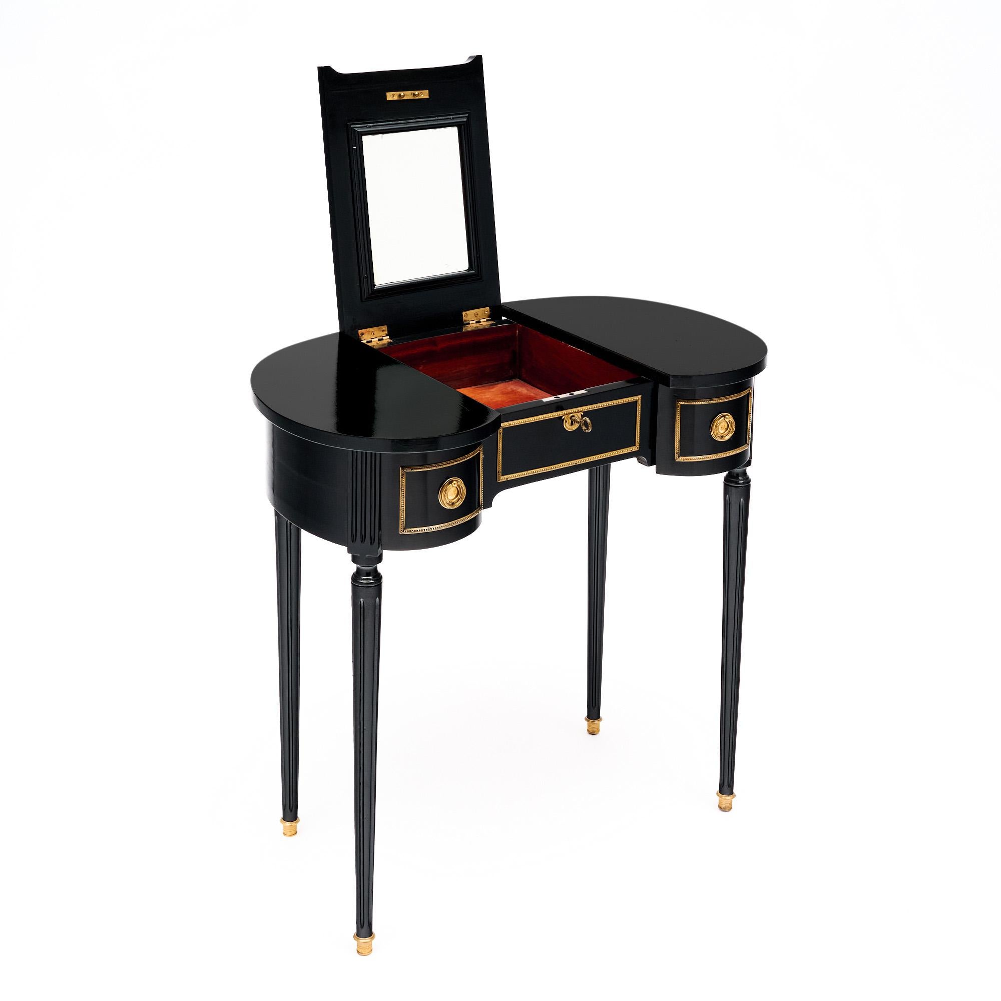 Brass Louis XVI French Ebonized Vanity For Sale