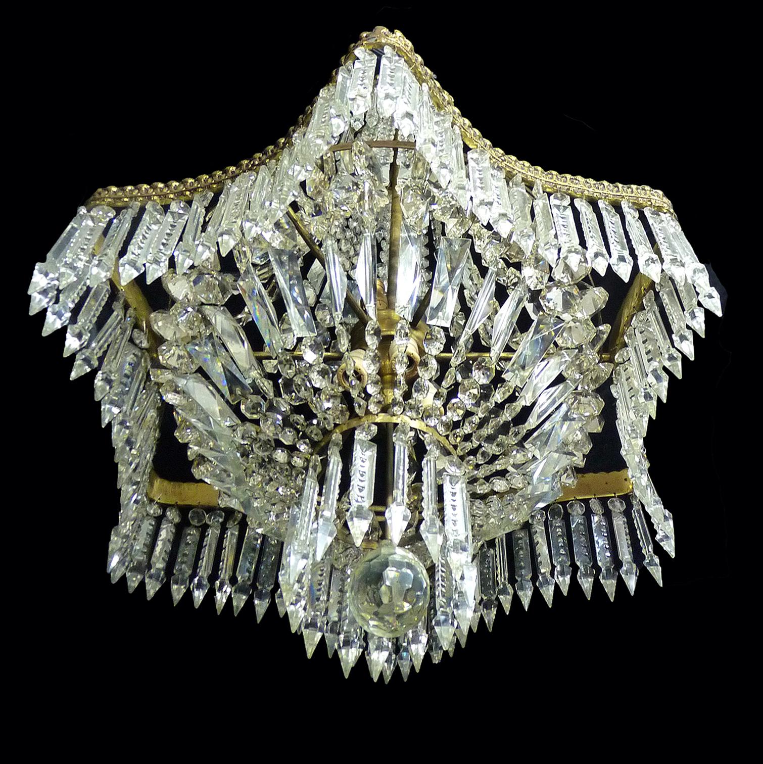 Neoclassical Louis XVI French Empire Cut Crystal Basket and Gilt Bronze Chandelier