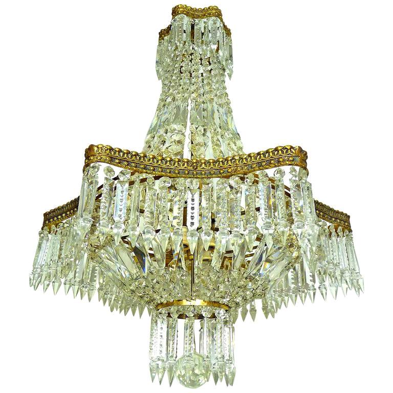 Louis XVI French Empire Cut Crystal Basket and Gilt Bronze Chandelier 4