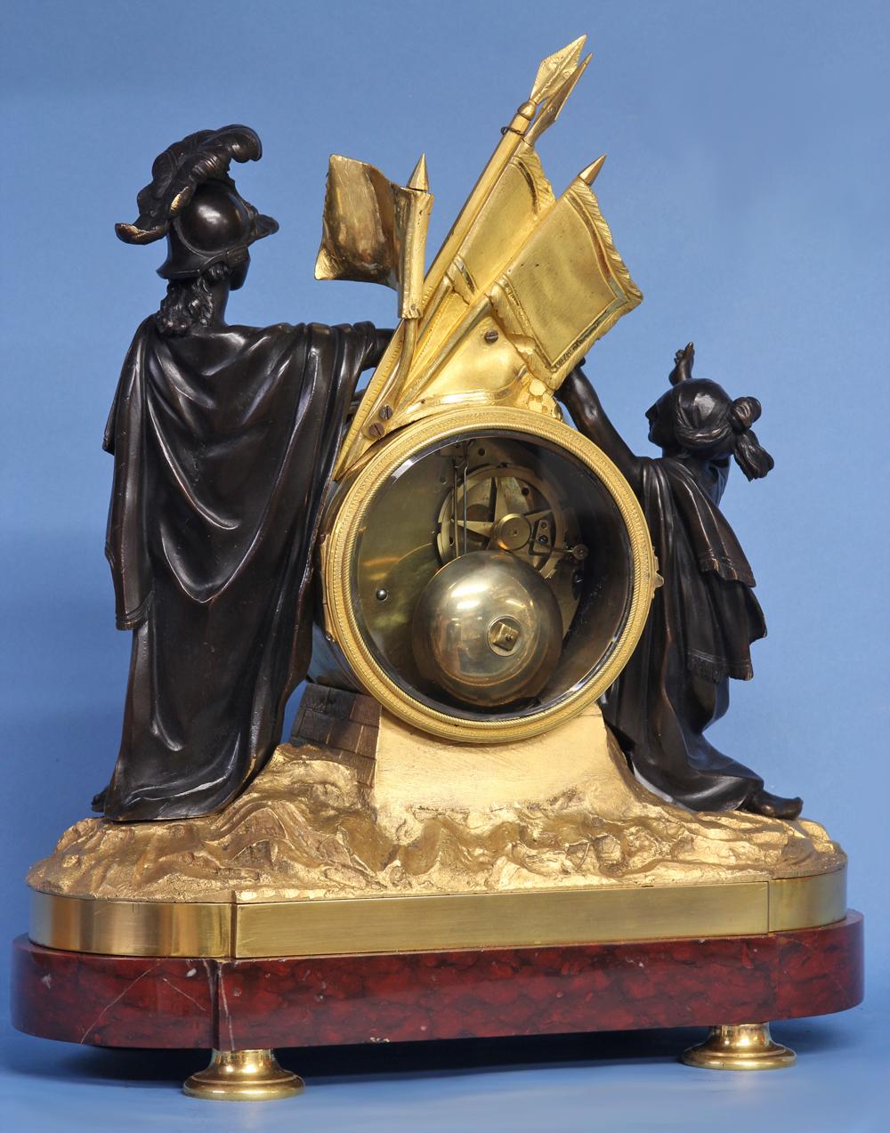 Patinated Louis XVI French Figural Mantle Clock For Sale