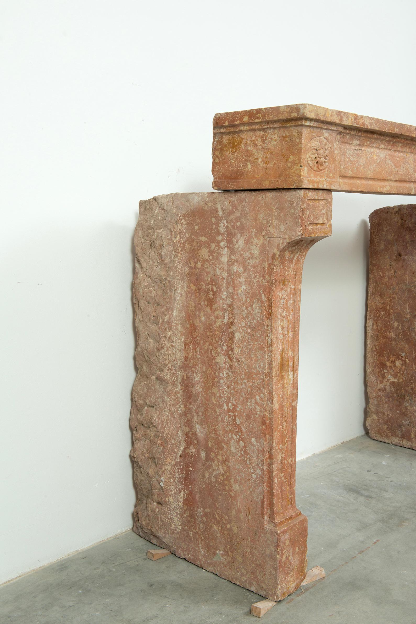 Louis XVI French Fireplace in Rare Rose Limestone For Sale 8