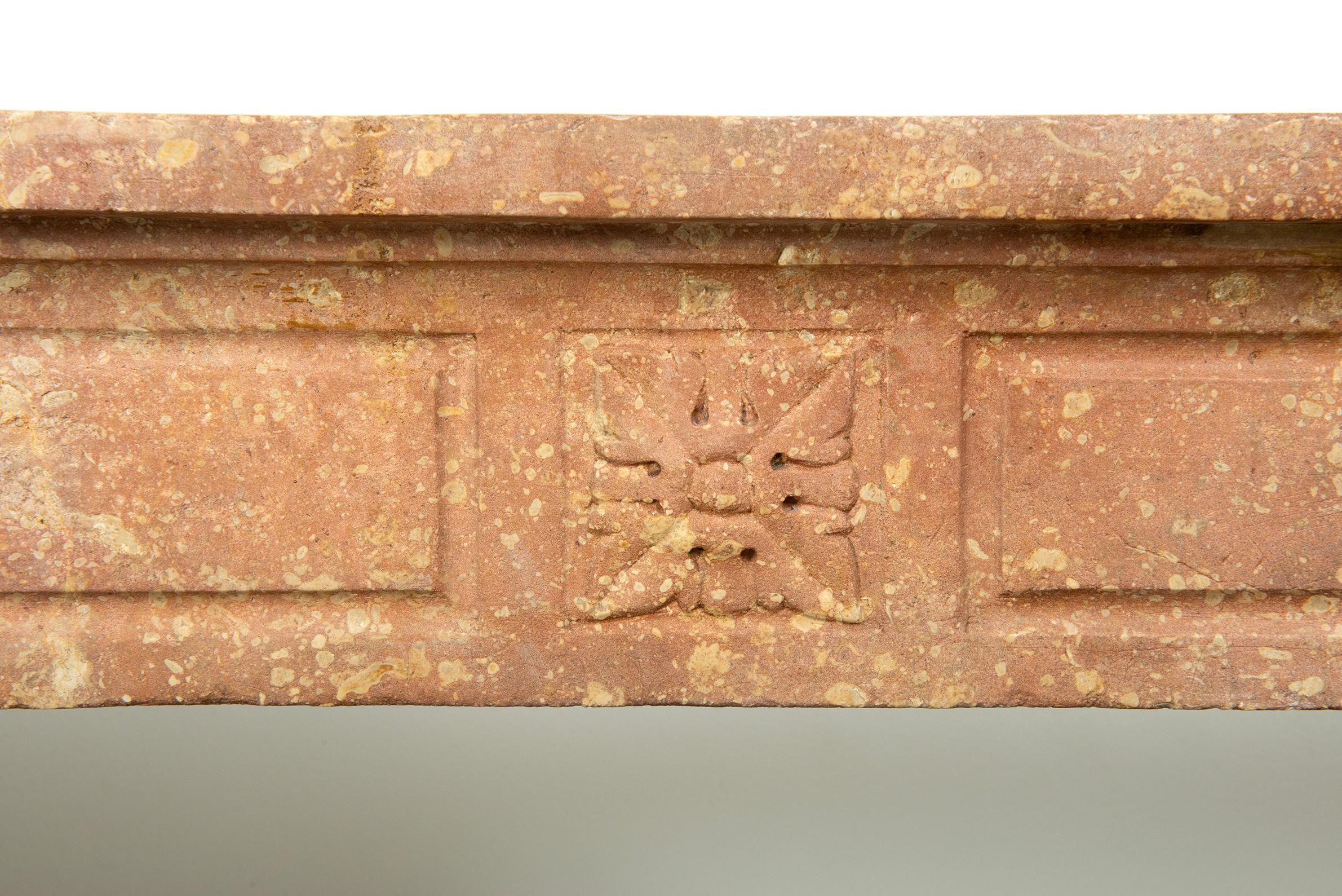 Louis XVI French Fireplace in Rare Rose Limestone For Sale 11