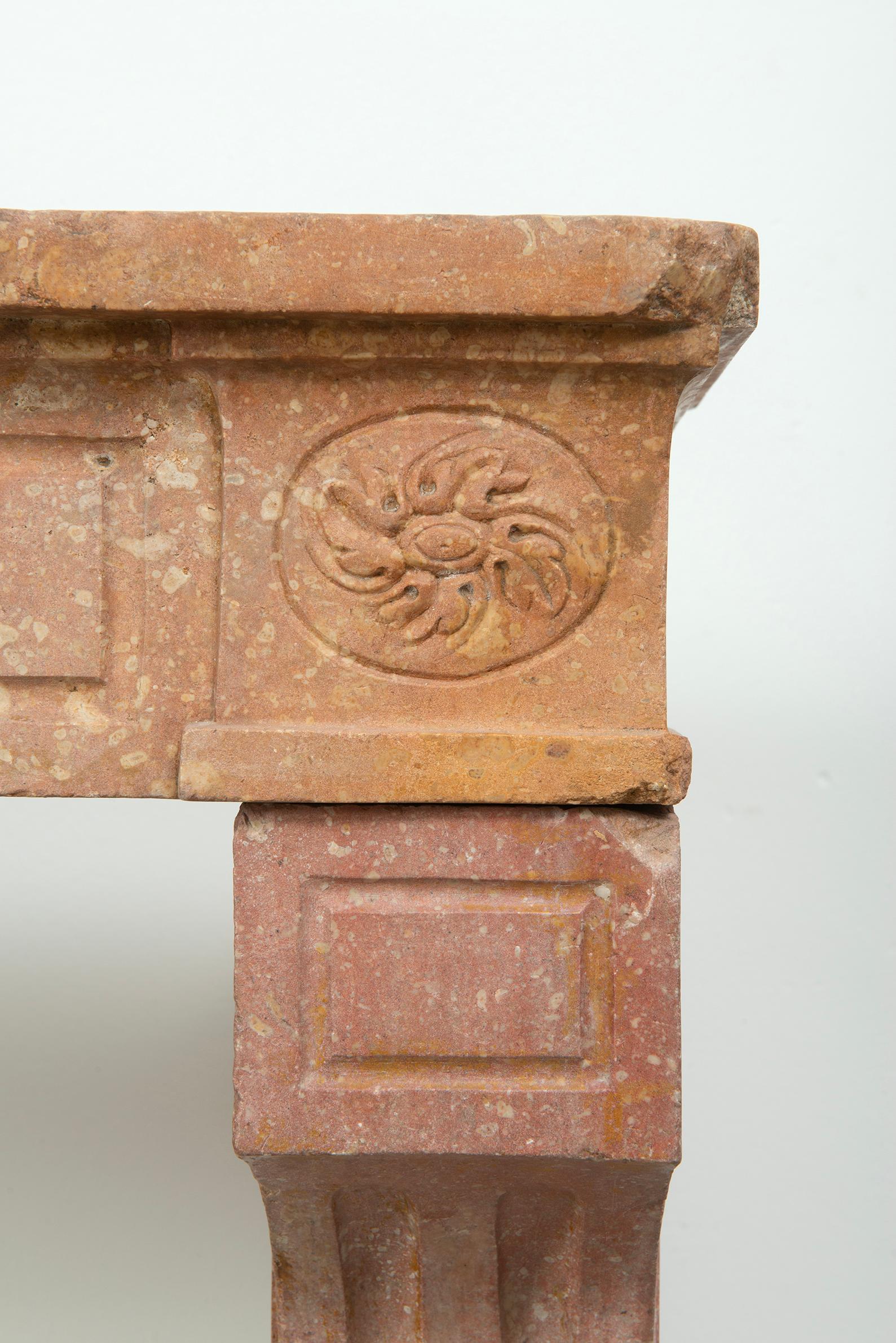Louis XVI French Fireplace in Rare Rose Limestone For Sale 12