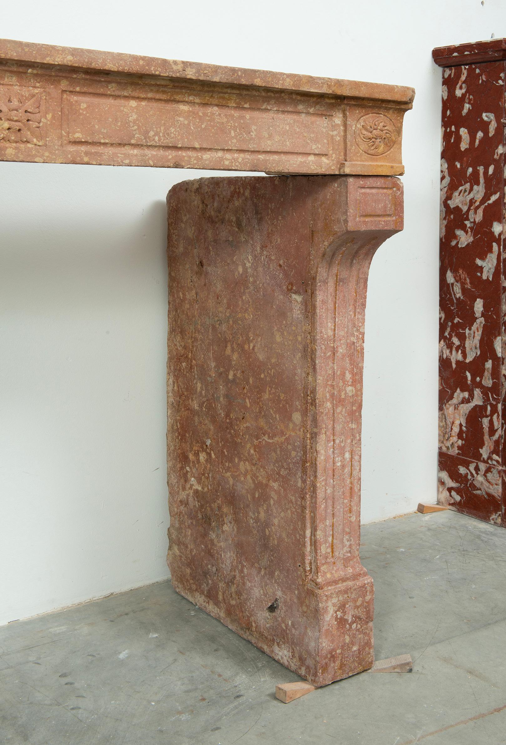 Louis XVI French Fireplace in Rare Rose Limestone For Sale 13