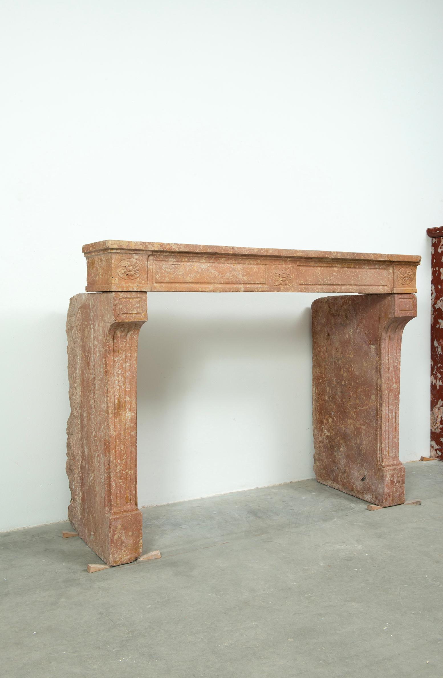 Louis XVI French Fireplace in Rare Rose Limestone For Sale 14