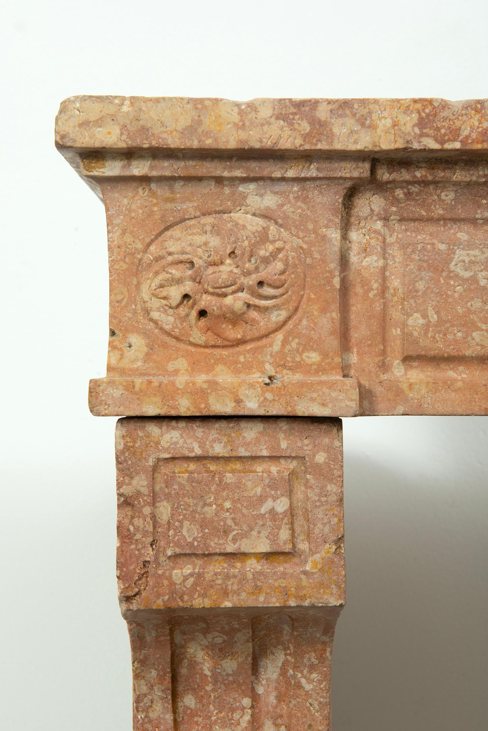 Louis XVI French Fireplace in Rare Rose Limestone For Sale 16
