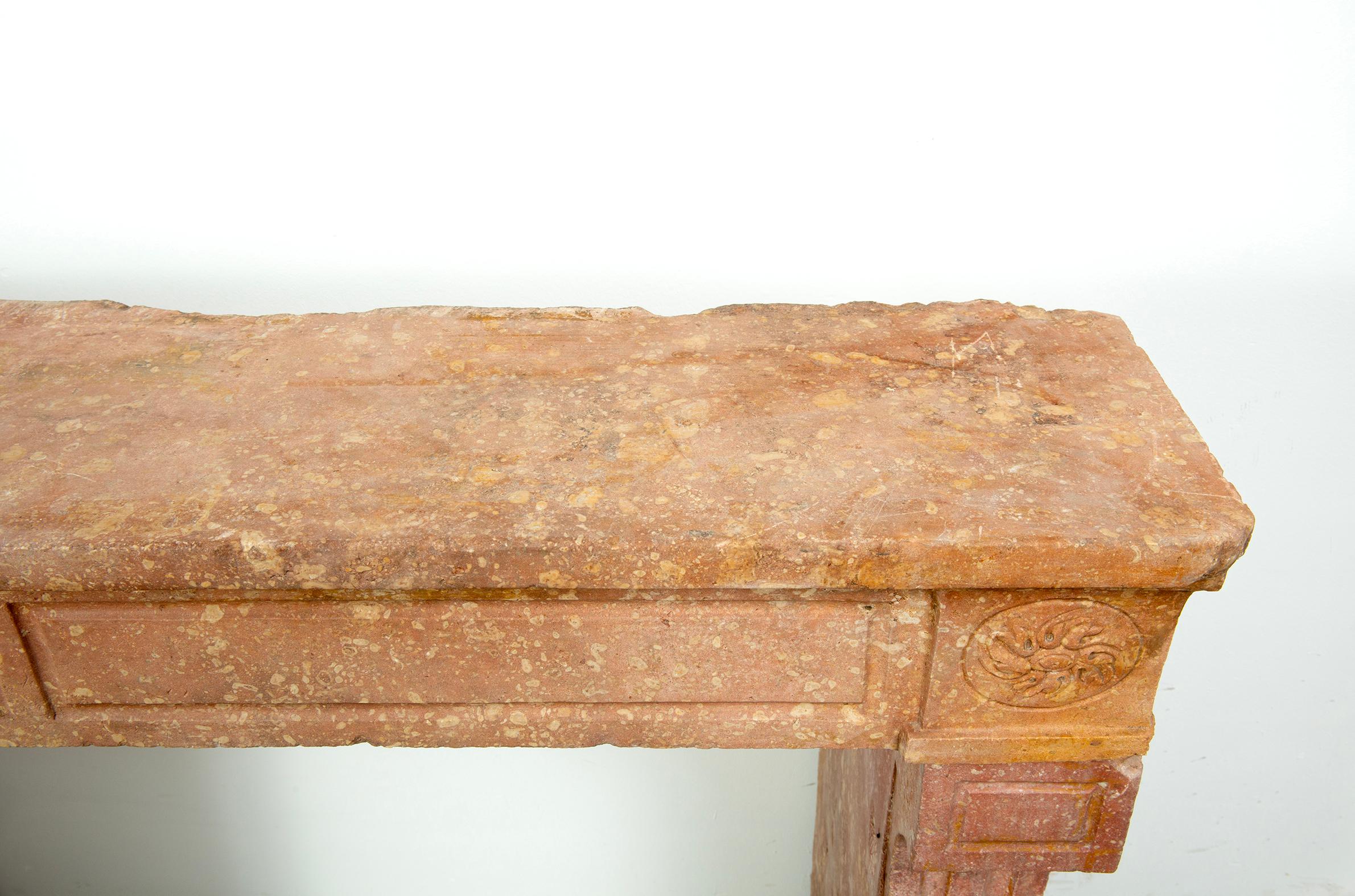 19th Century Louis XVI French Fireplace in Rare Rose Limestone For Sale