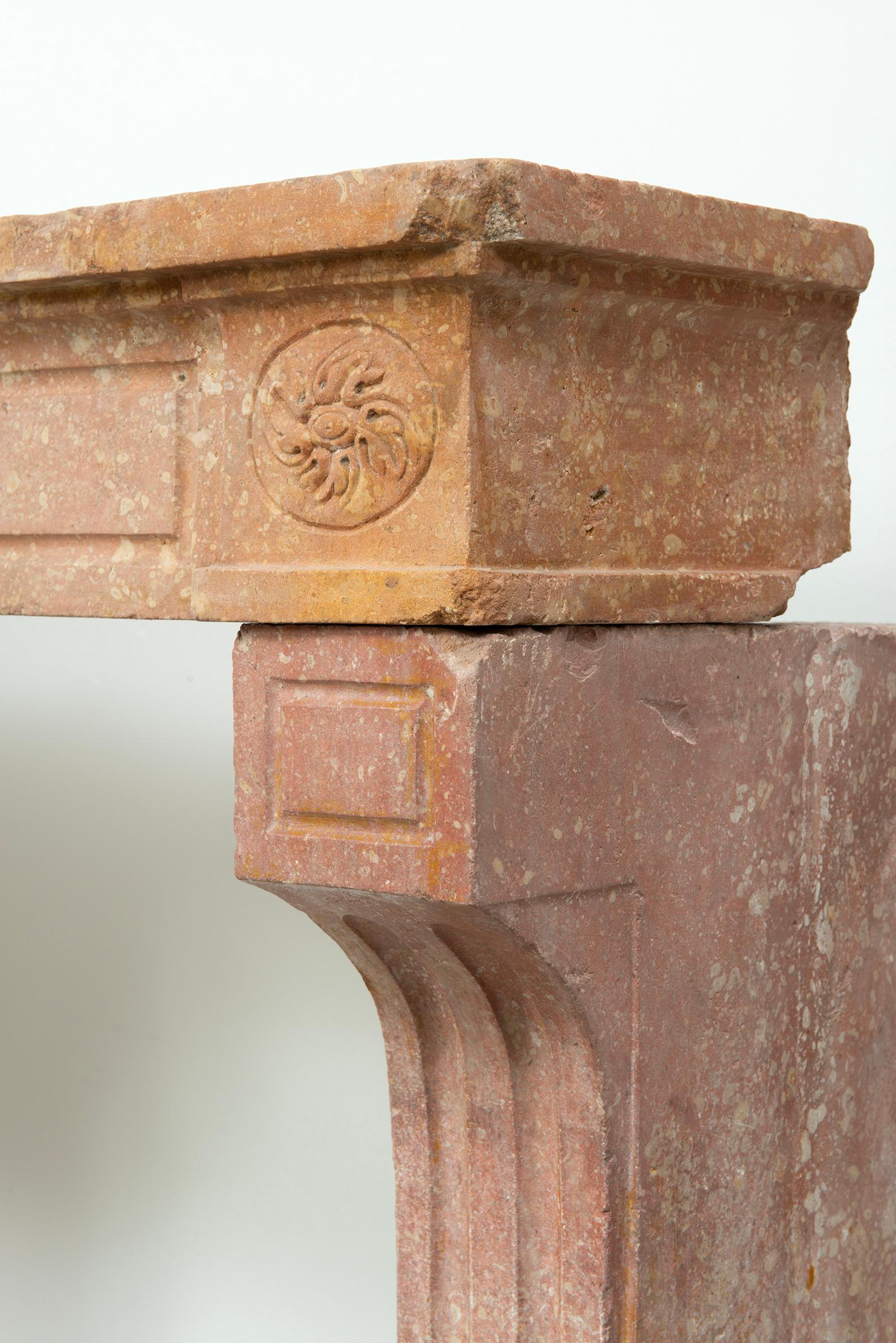 Louis XVI French Fireplace in Rare Rose Limestone For Sale 5