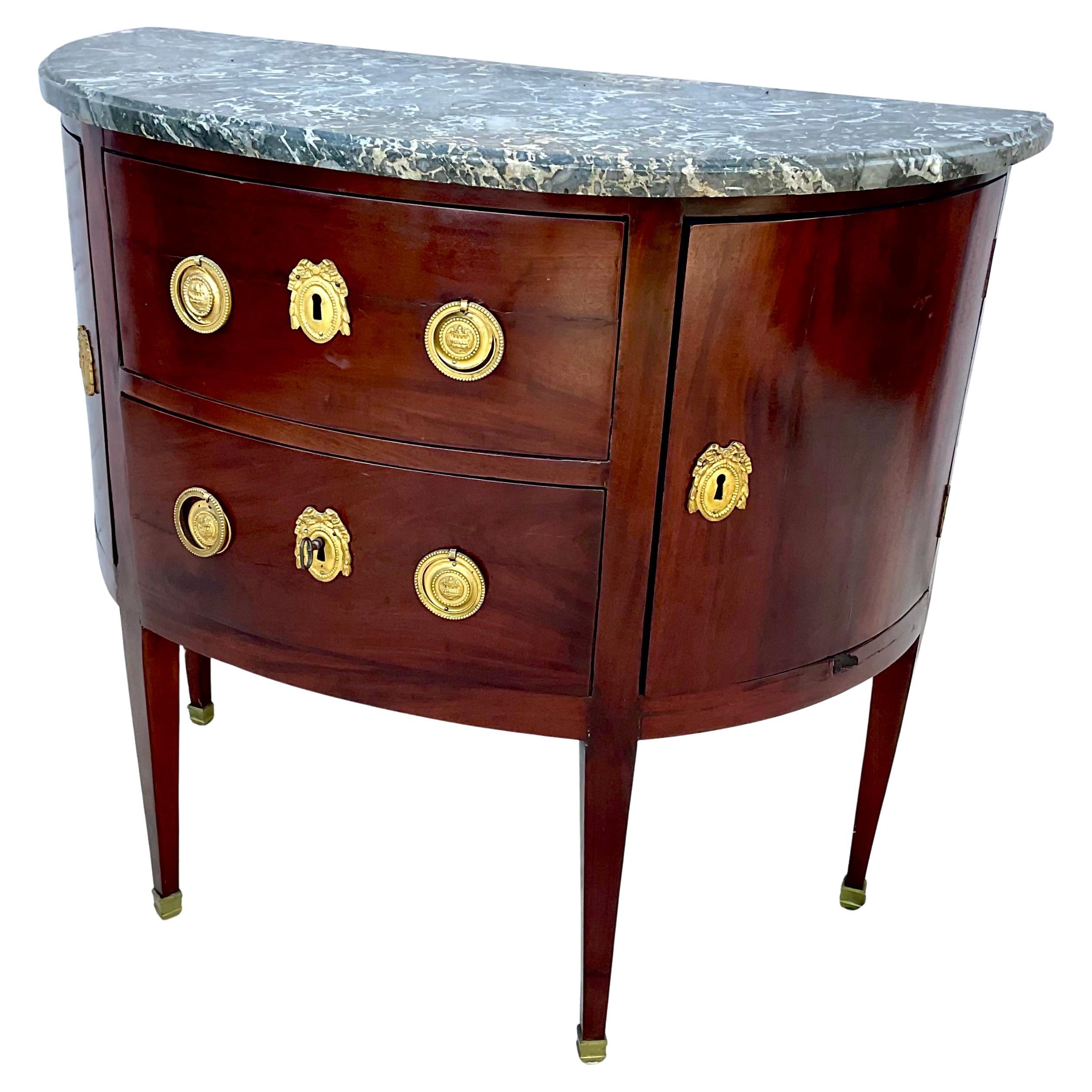 Louis XVI French Mahogany Demilune Commode 5