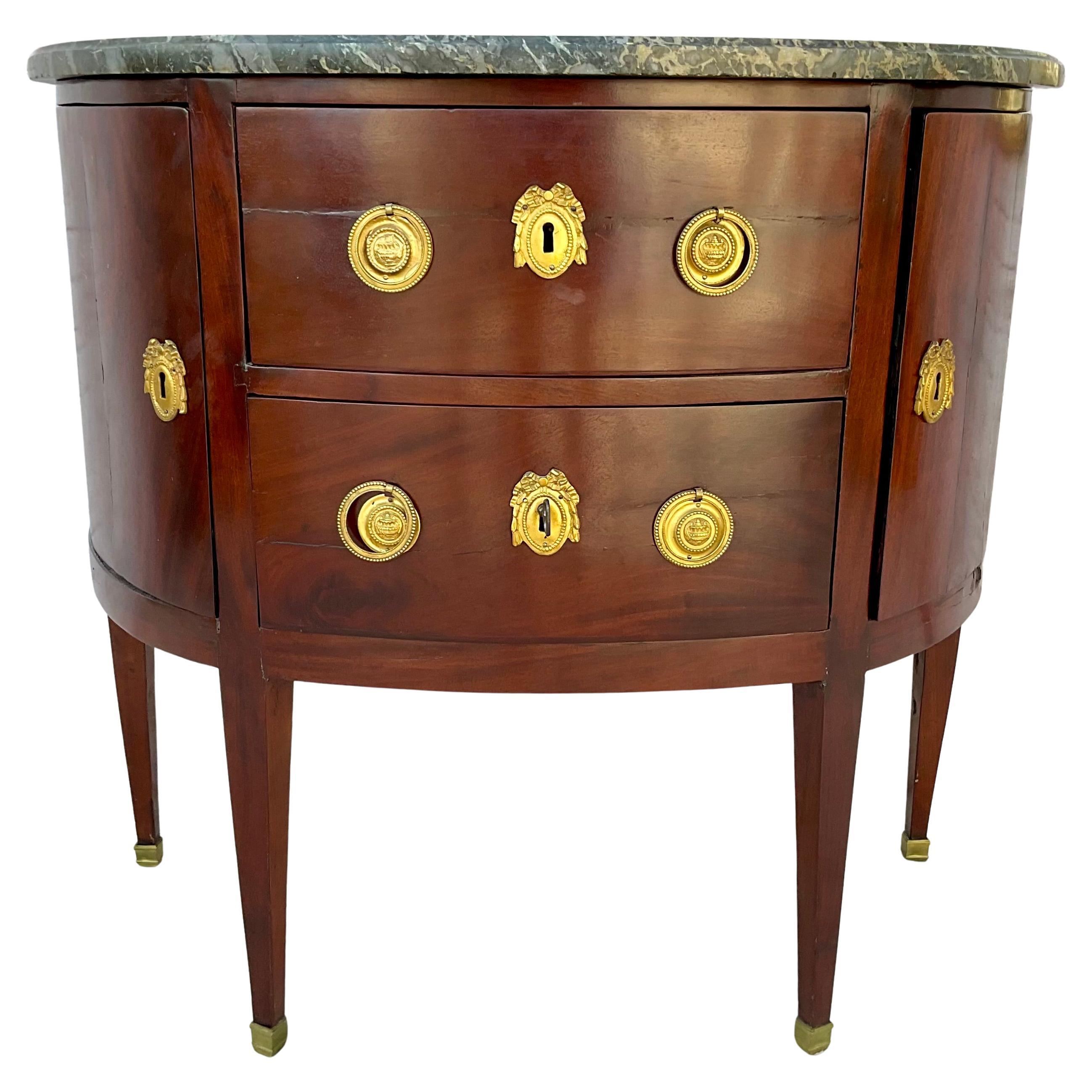 Louis XVI French Mahogany Demilune Commode 6