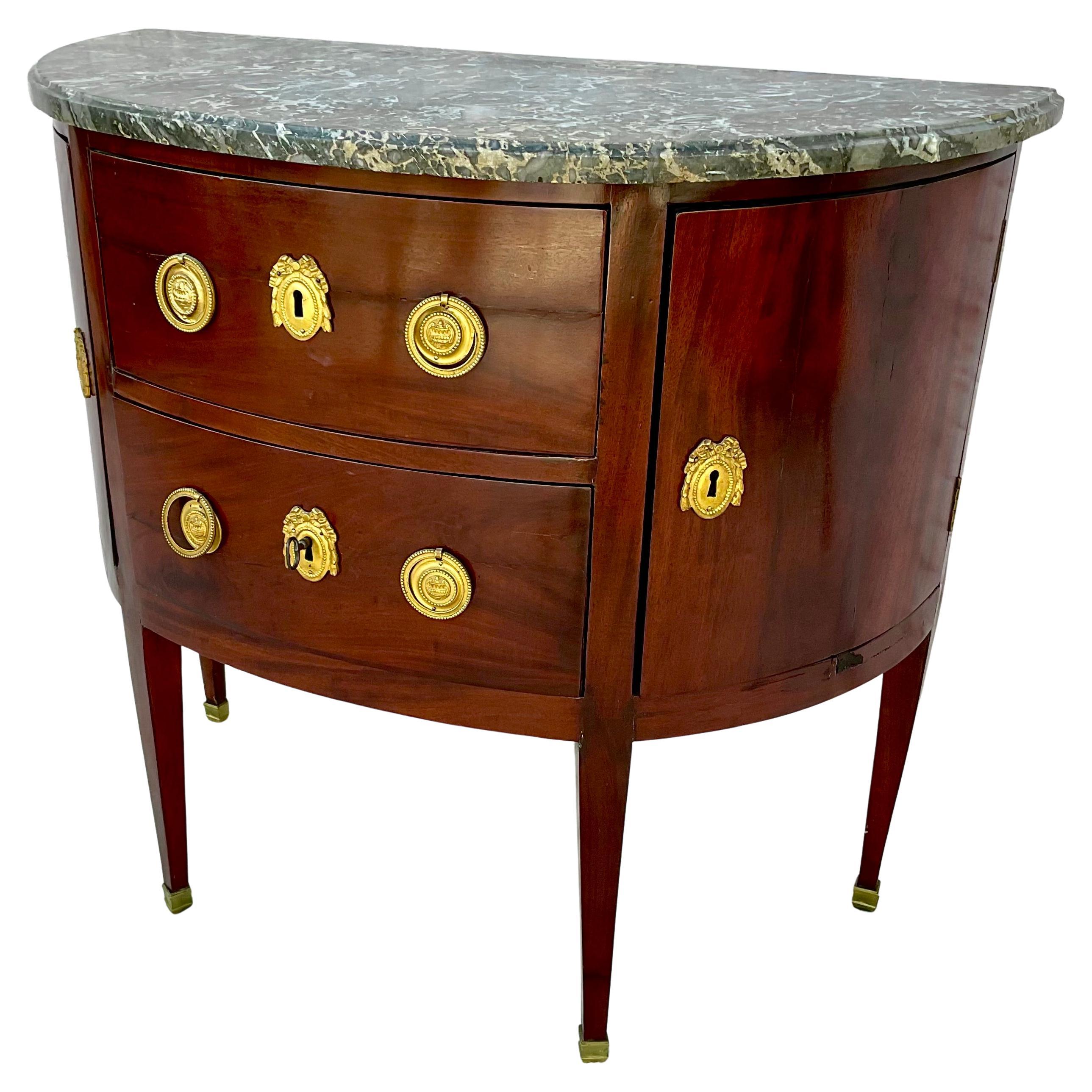 Louis XVI French Mahogany Demilune Commode In Good Condition In Bradenton, FL
