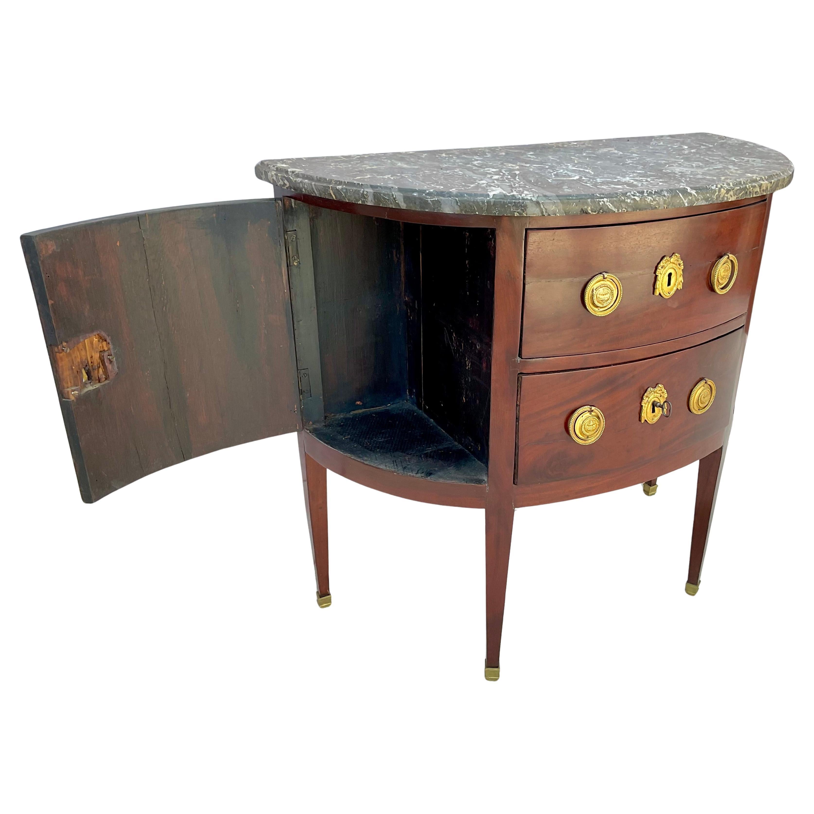 Brass Louis XVI French Mahogany Demilune Commode
