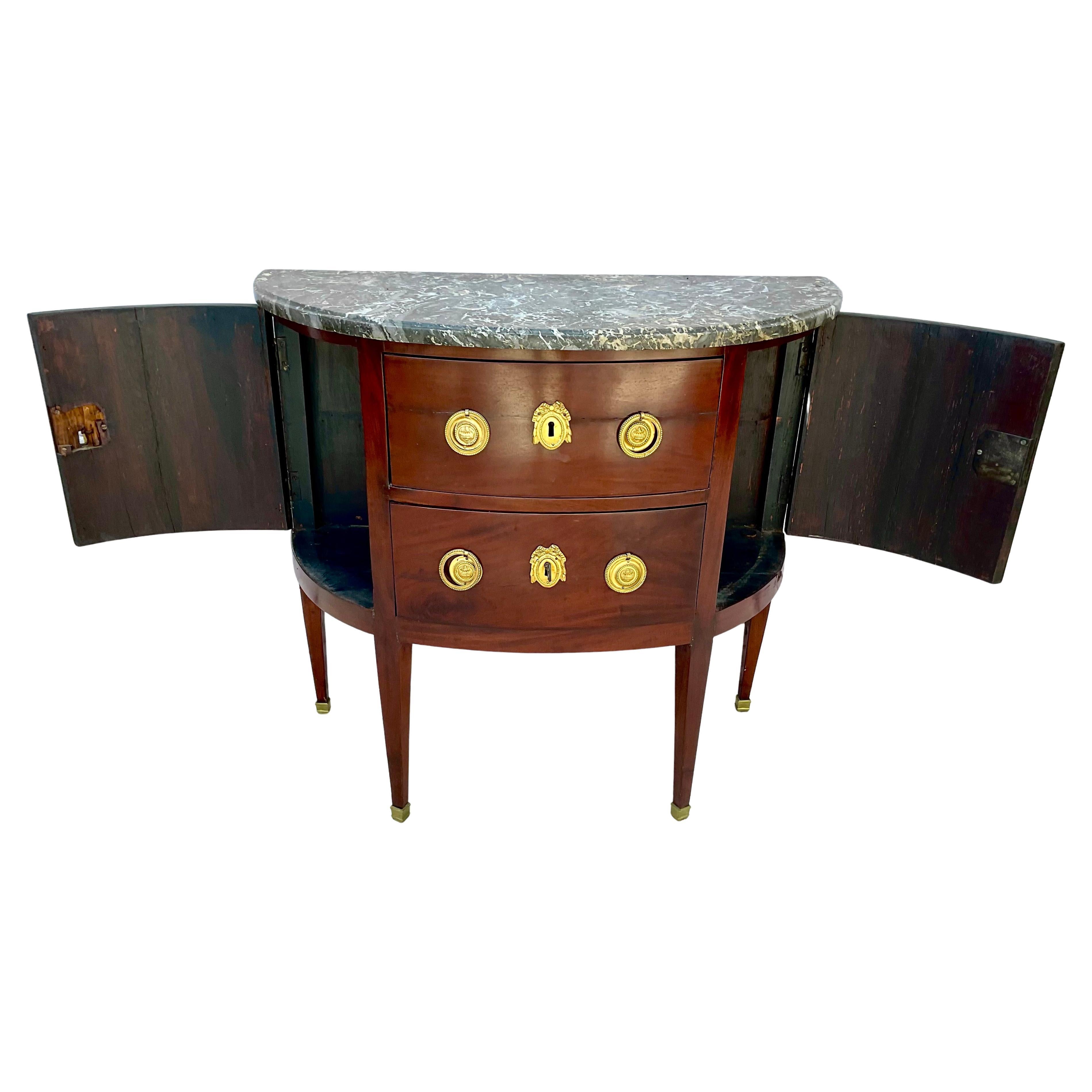 Louis XVI French Mahogany Demilune Commode 1