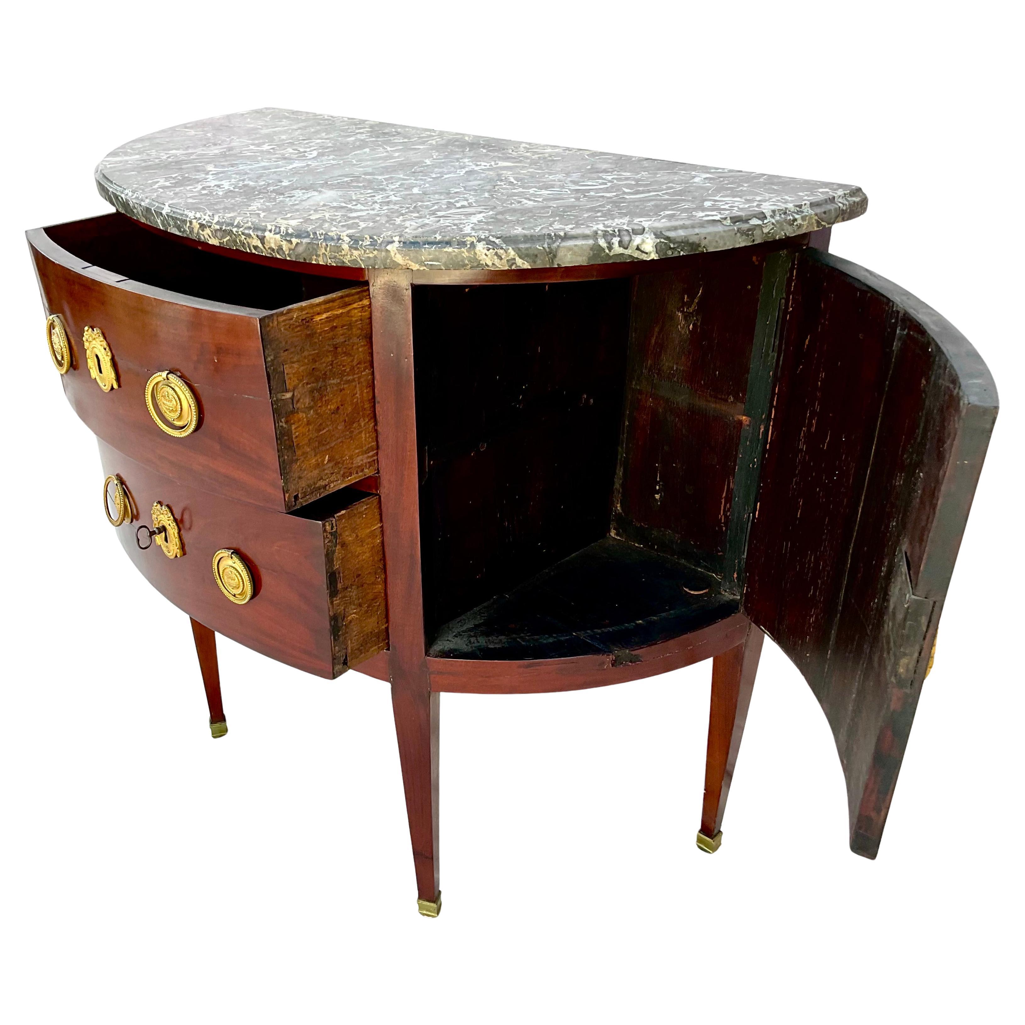 Louis XVI French Mahogany Demilune Commode 2