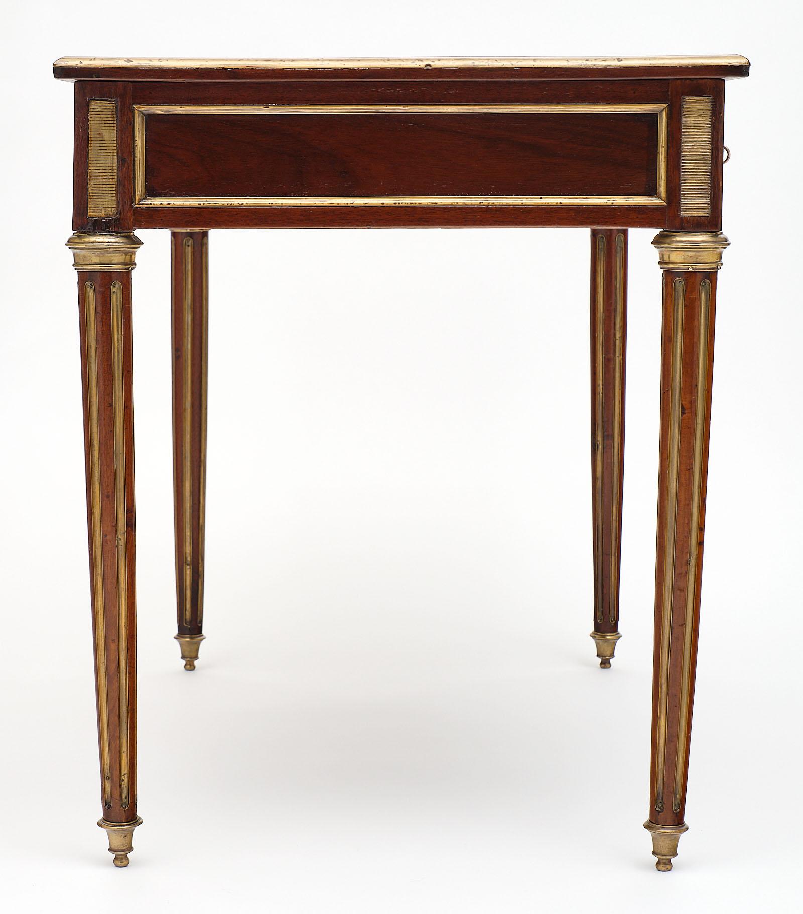 Brass Louis XVI Style French Mahogany Desk