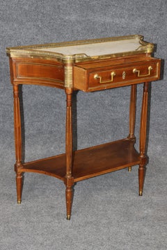 Louis XVI French Marble Top Brass Mounted Two Tier Console Table