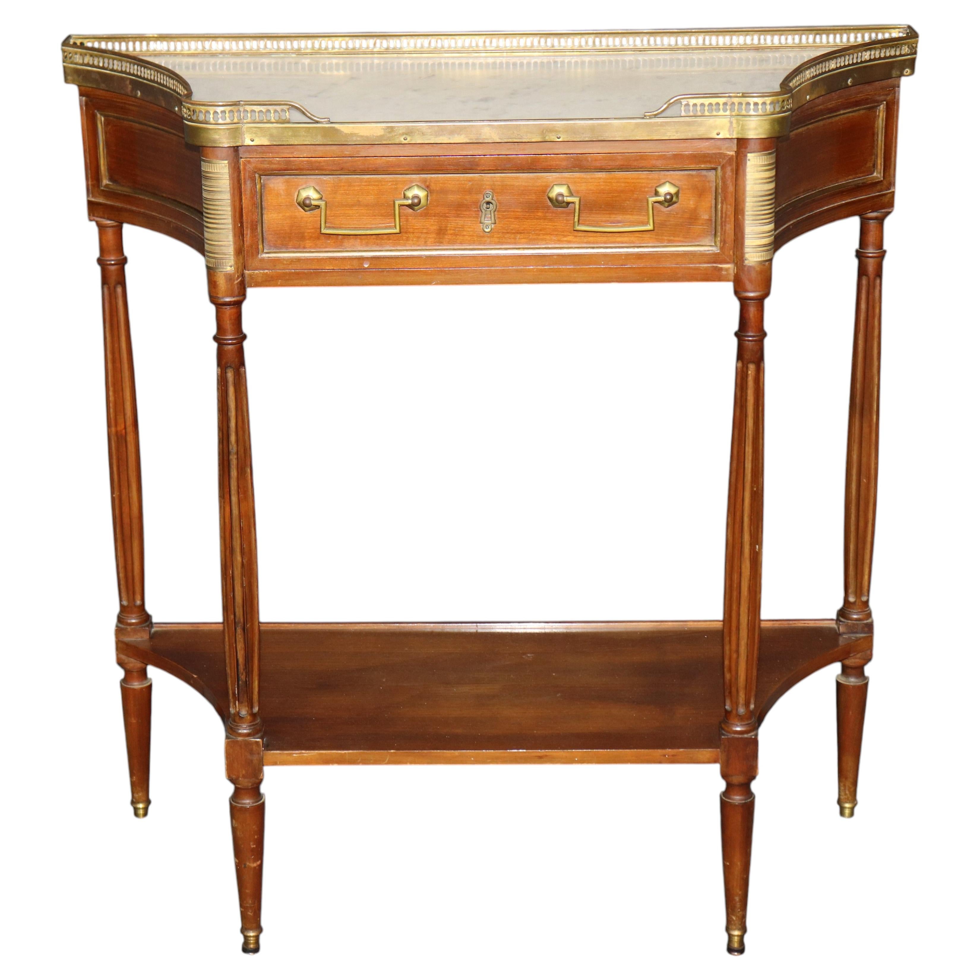 Louis XVI French Marble Top Brass Mounted Two Tier Console Table