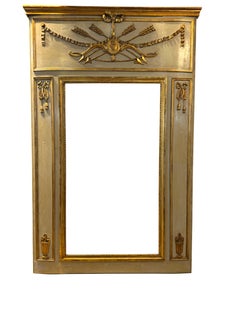 Louis XVI Trumeau Mirror, Hand-Painted Giltwood, French, 1890
