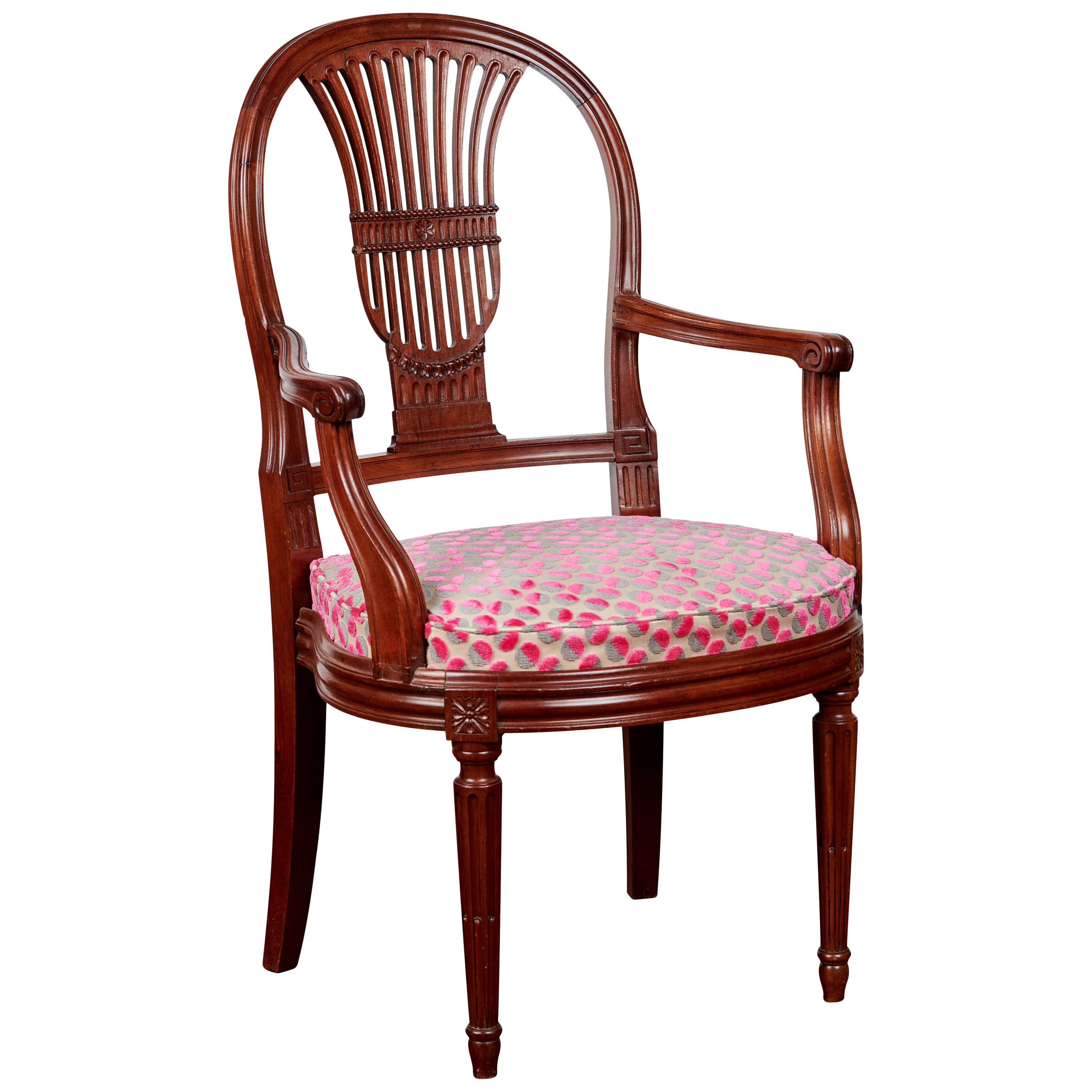 Louis XVI French Oak Harp Back Occasional Chair, circa 1890 For Sale