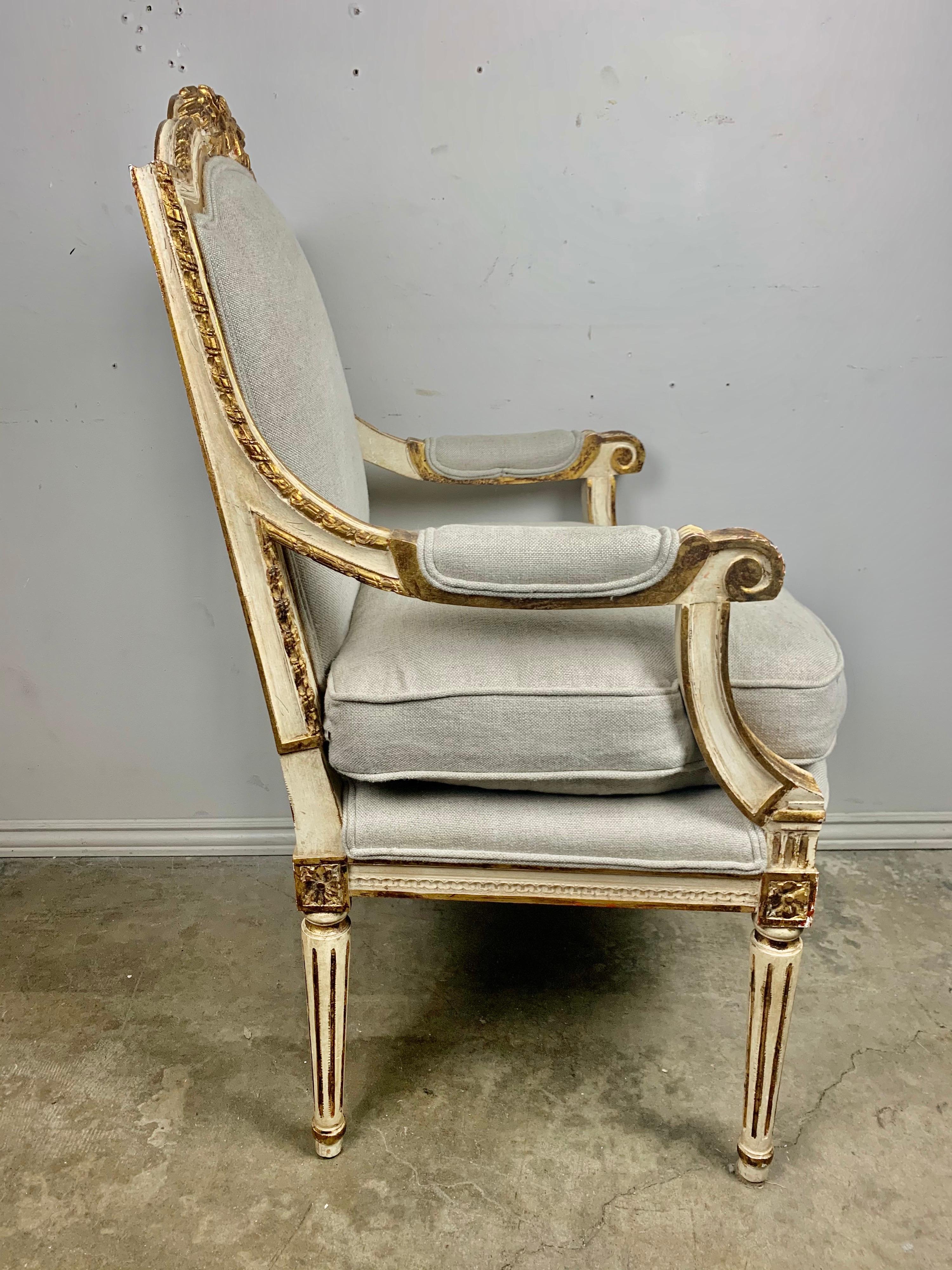 Louis XVI French Painted and Parcel-Gilt Armchairs, circa 1930s 6