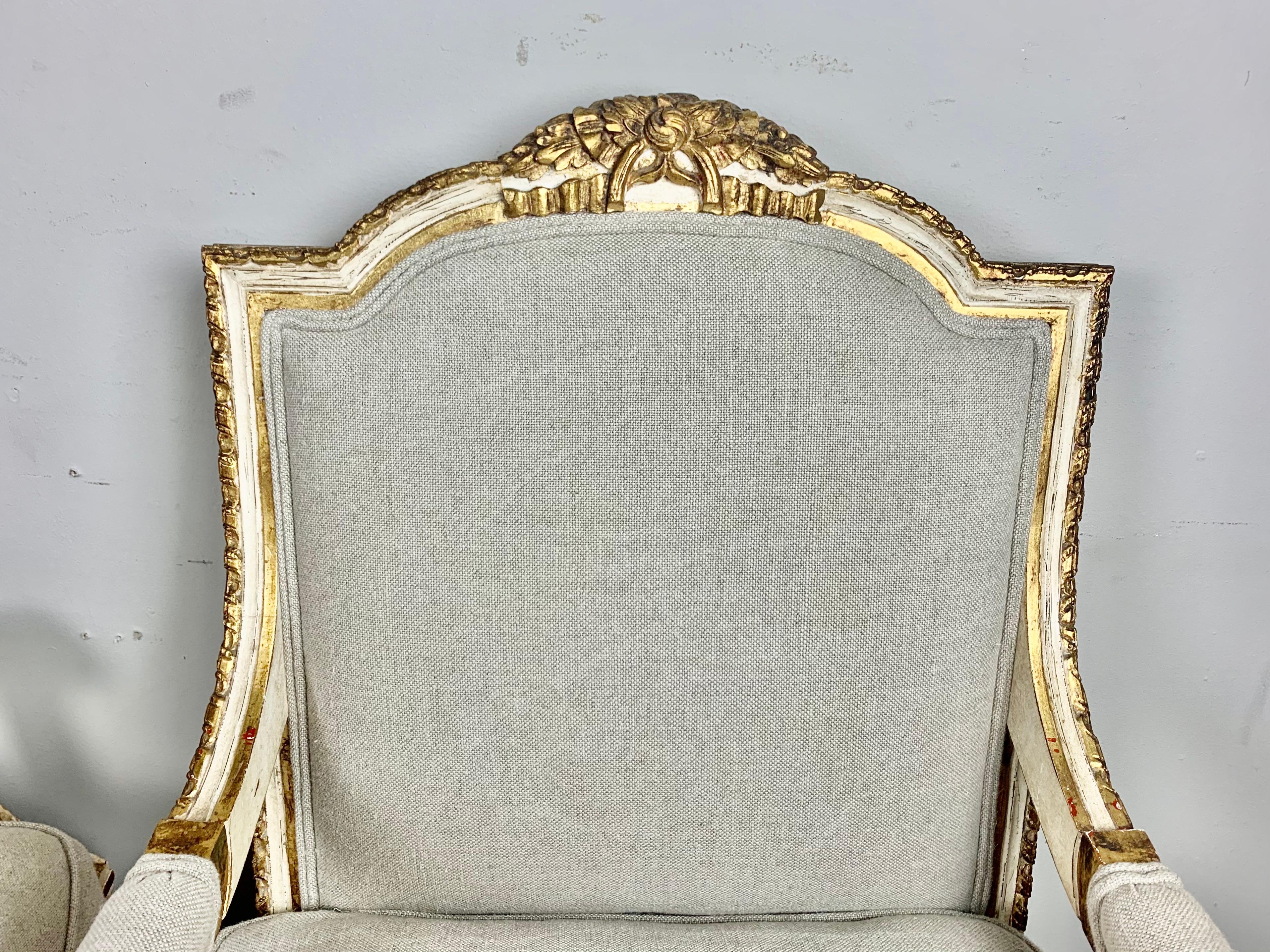 Louis XVI French Painted and Parcel-Gilt Armchairs, circa 1930s 1