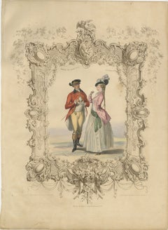 Louis XVI French Rococo Court Costume Lithograph, 1775 – Published 1847