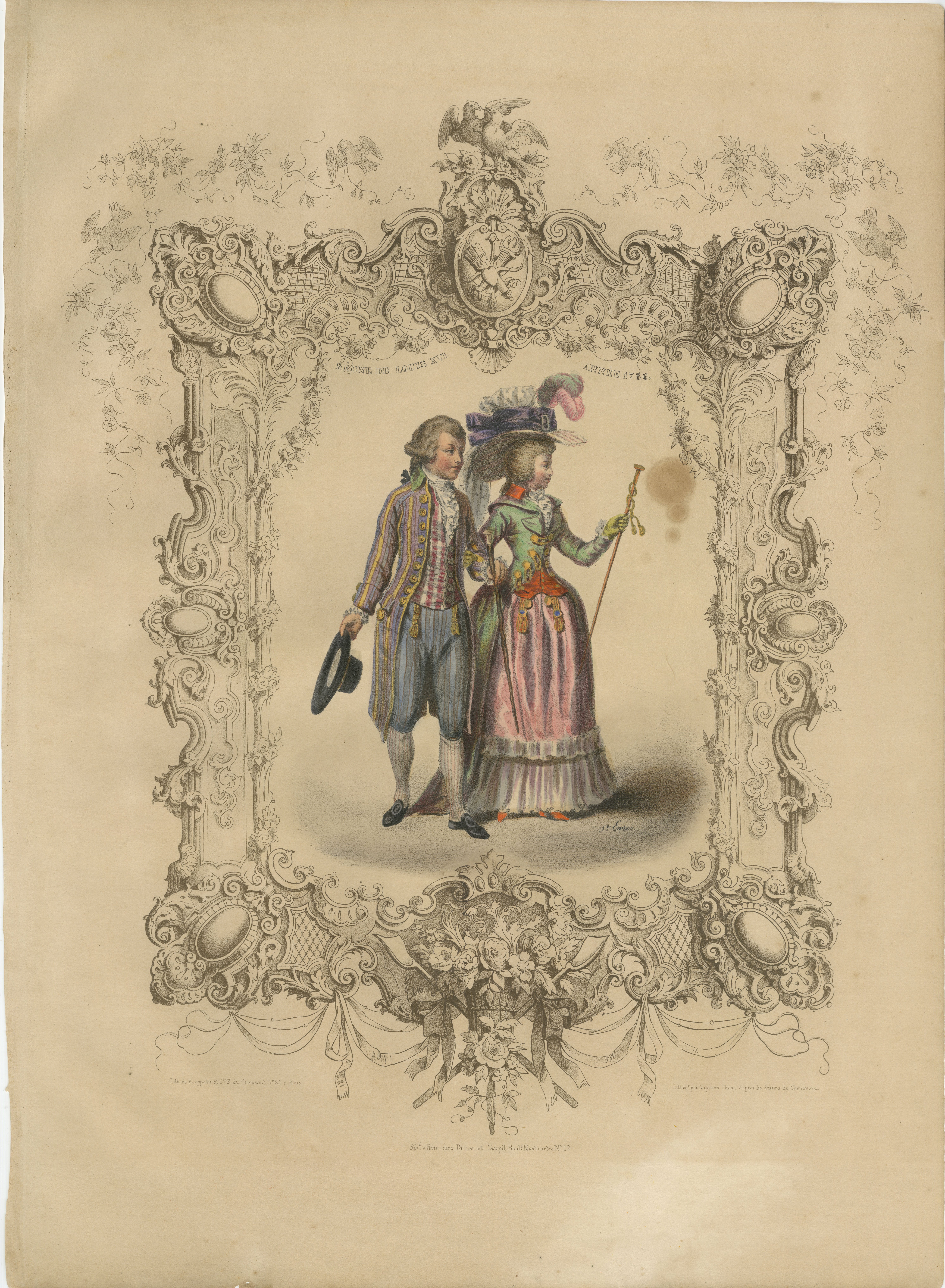 Louis XVI French Rococo Court Costume Lithograph, 1778 – Published 1847