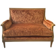 Louis XVI French Settee In Orange Deco Fabric