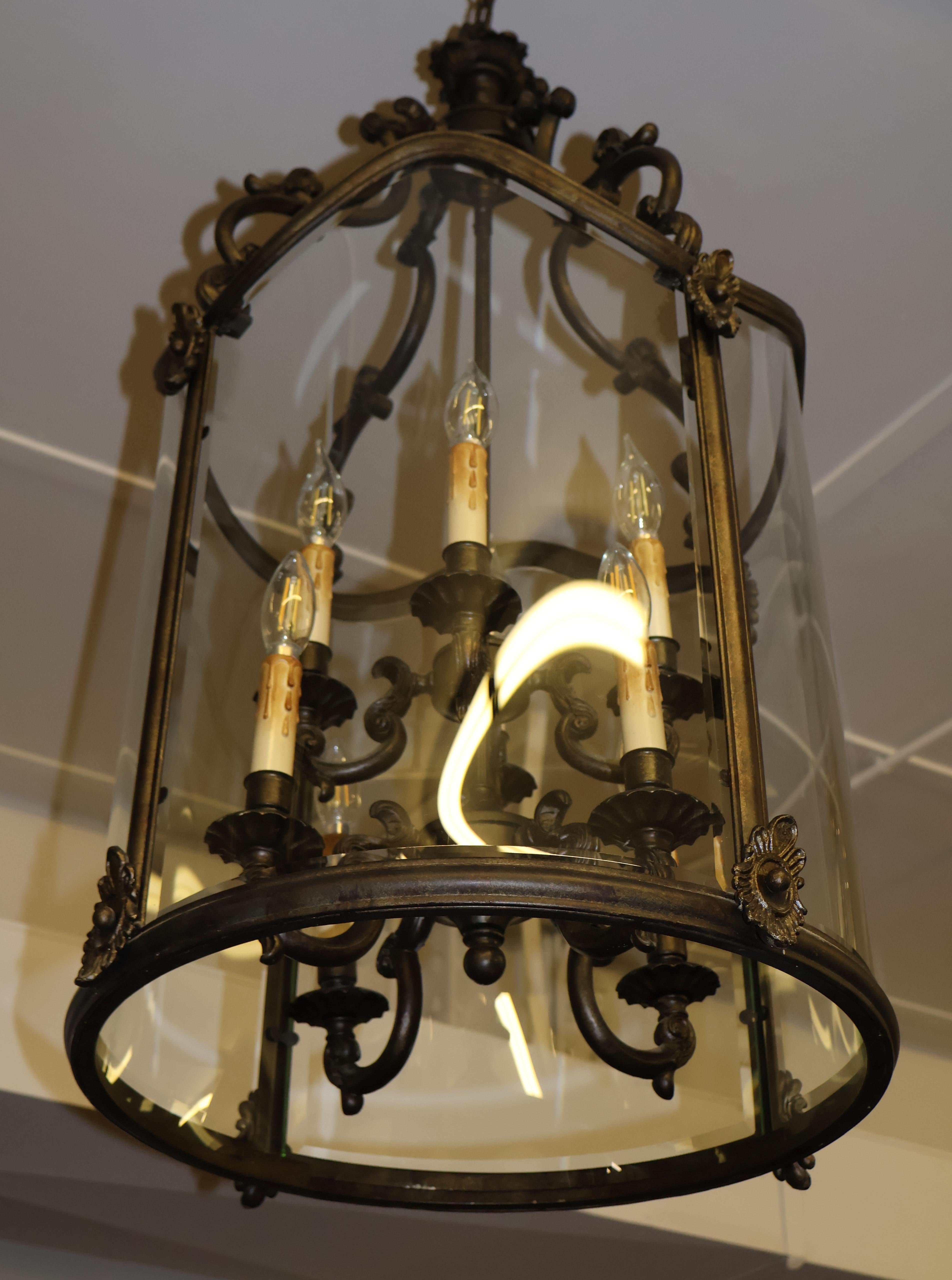 Louis XVI French Style 8 Light Dark Bronze Chandelier Lantern For Sale 7