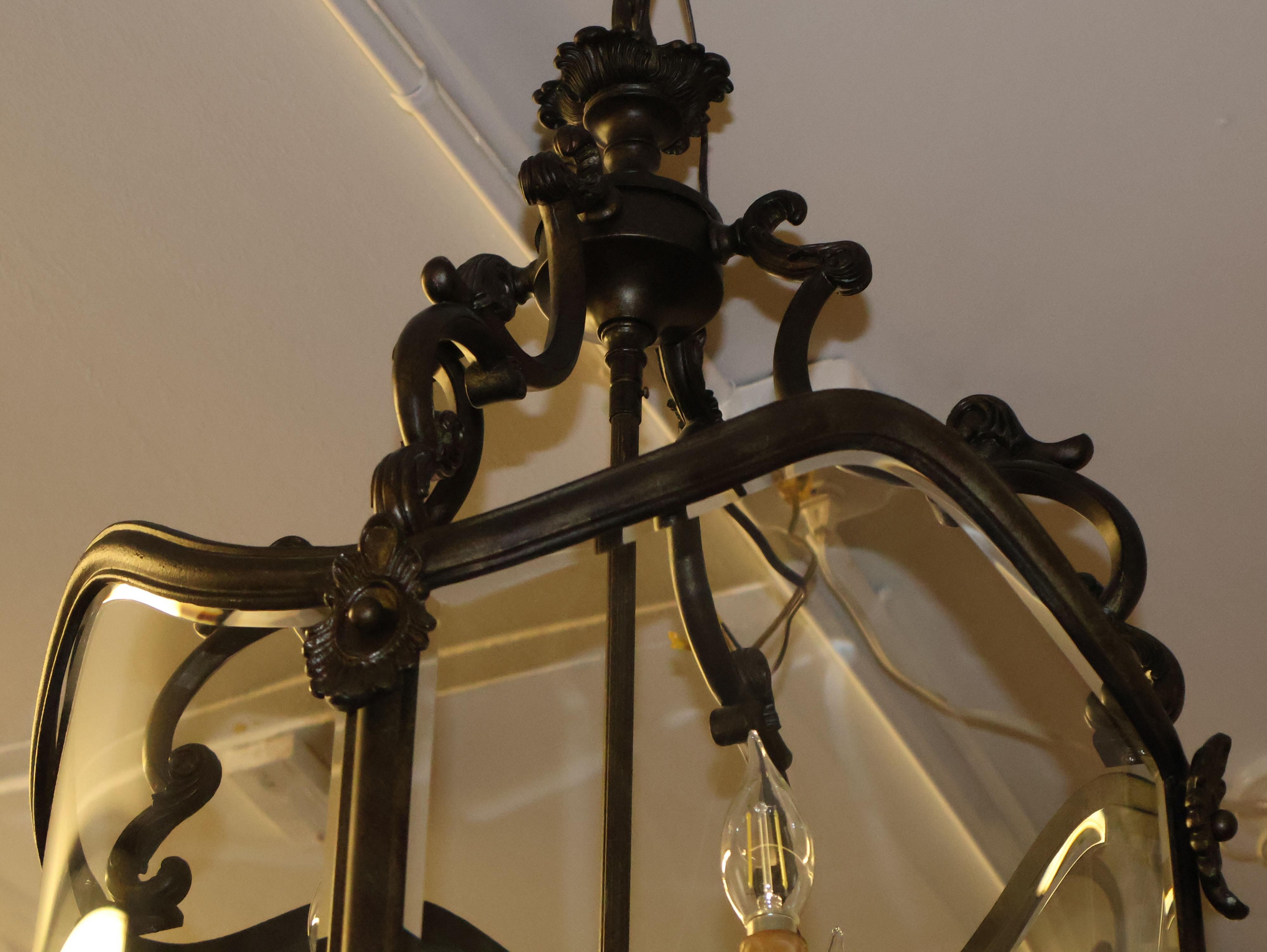 Louis XVI French Style 8 Light Dark Bronze Chandelier Lantern For Sale 8