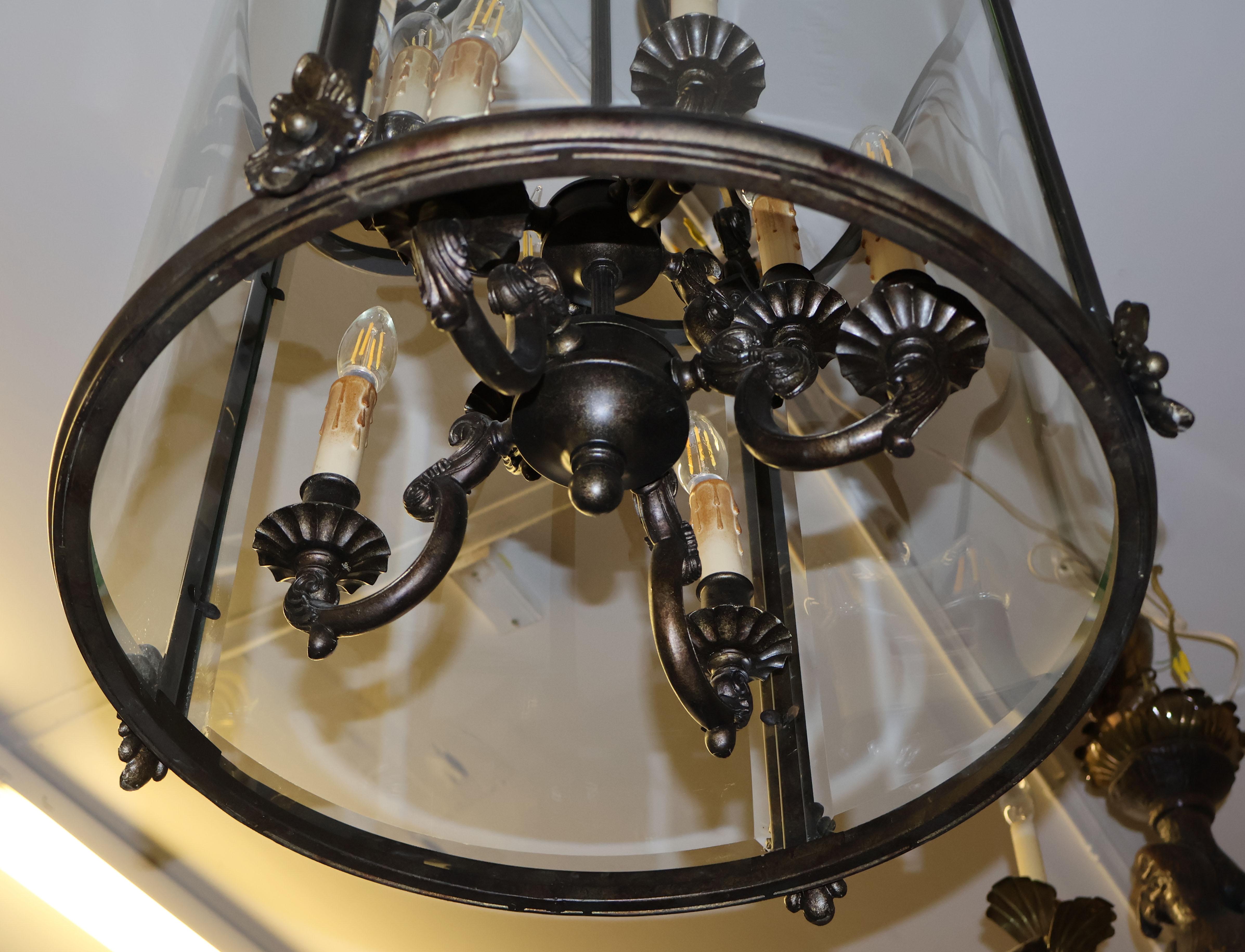 Louis XVI French Style 8 Light Dark Bronze Chandelier Lantern For Sale 10
