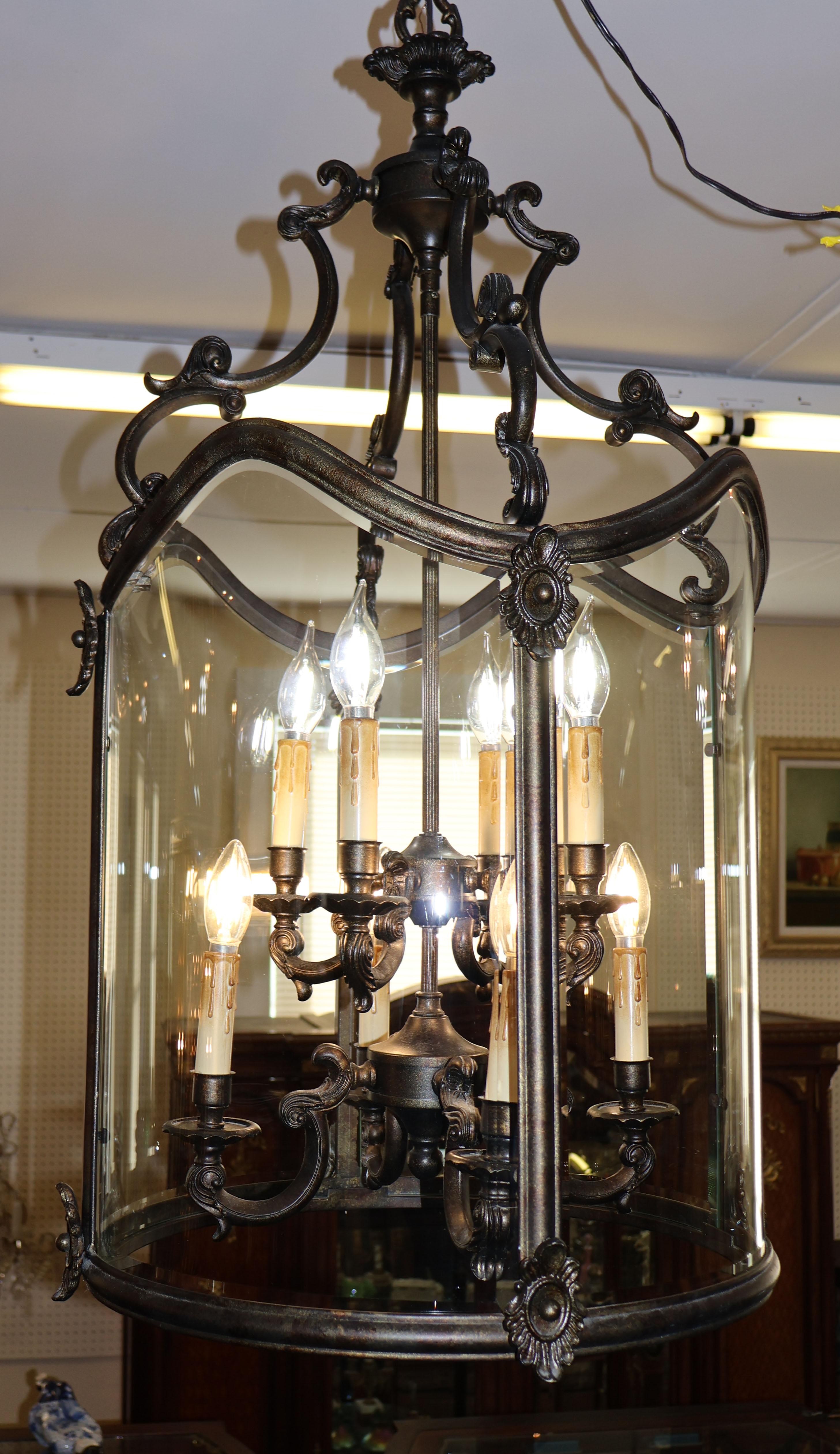 Louis XVI French Style 8 Light Dark Bronze Chandelier Lantern In Good Condition For Sale In Long Branch, NJ
