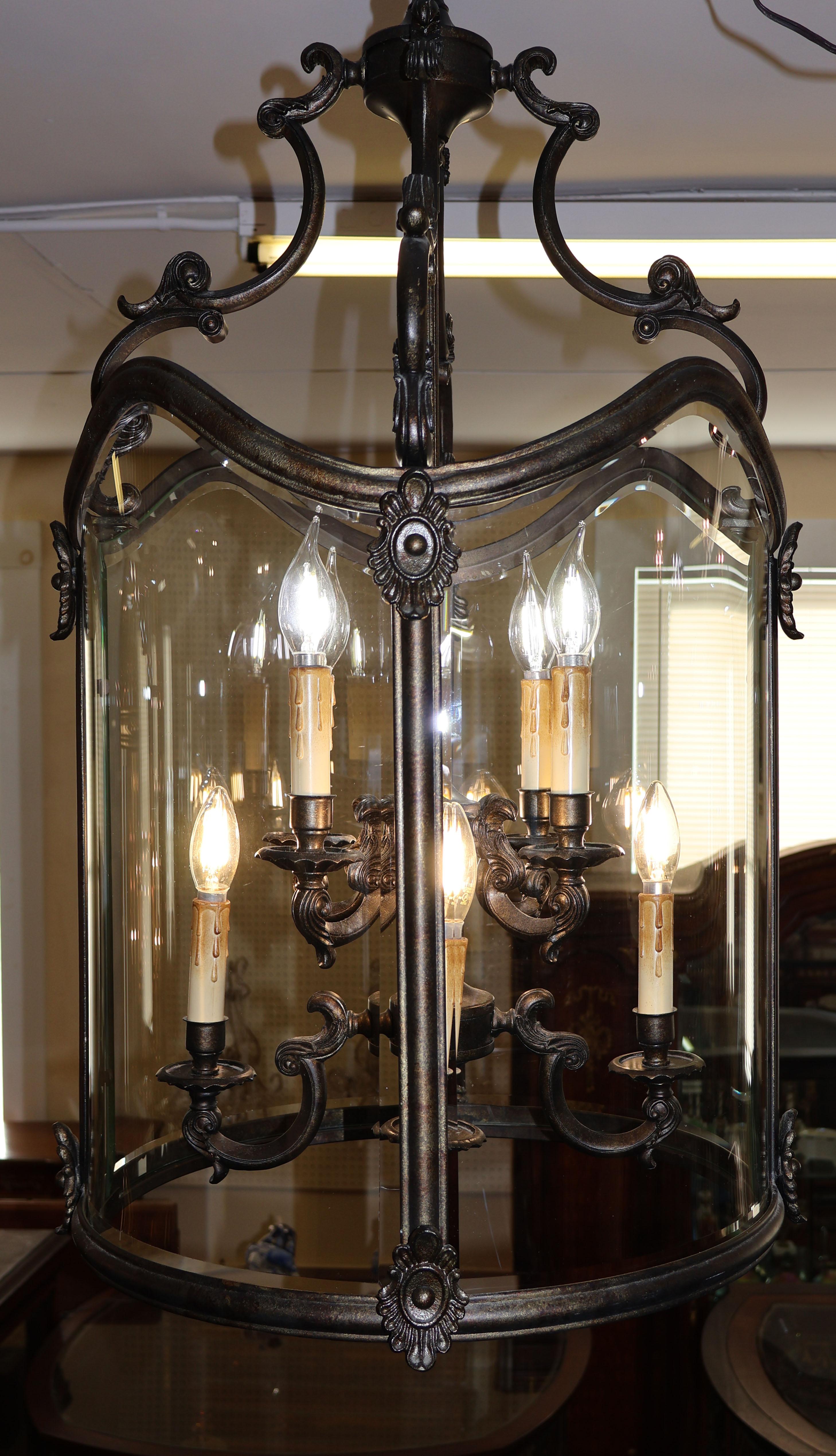 Contemporary Louis XVI French Style 8 Light Dark Bronze Chandelier Lantern For Sale