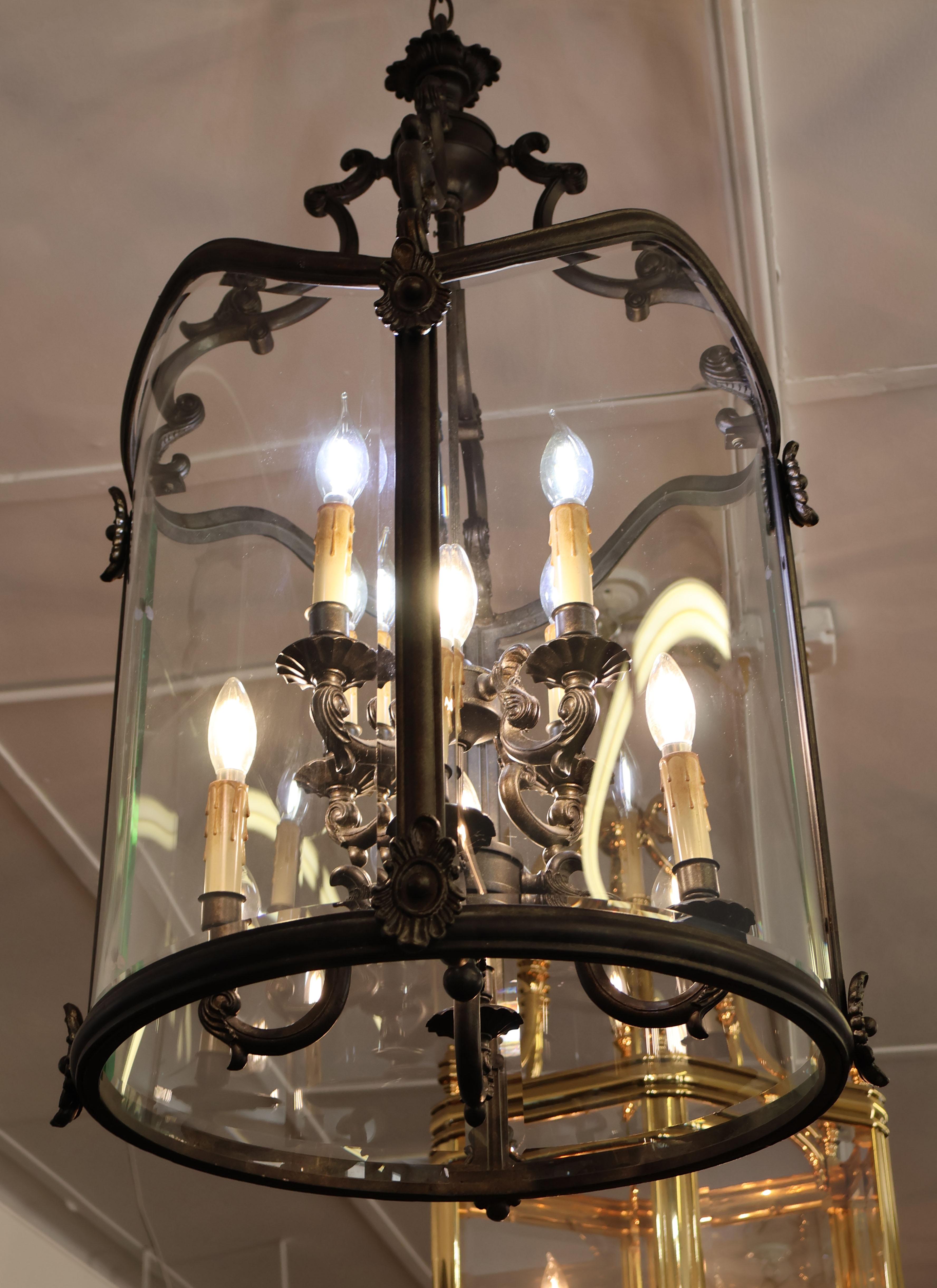 Louis XVI French Style 8 Light Dark Bronze Chandelier Lantern For Sale 3