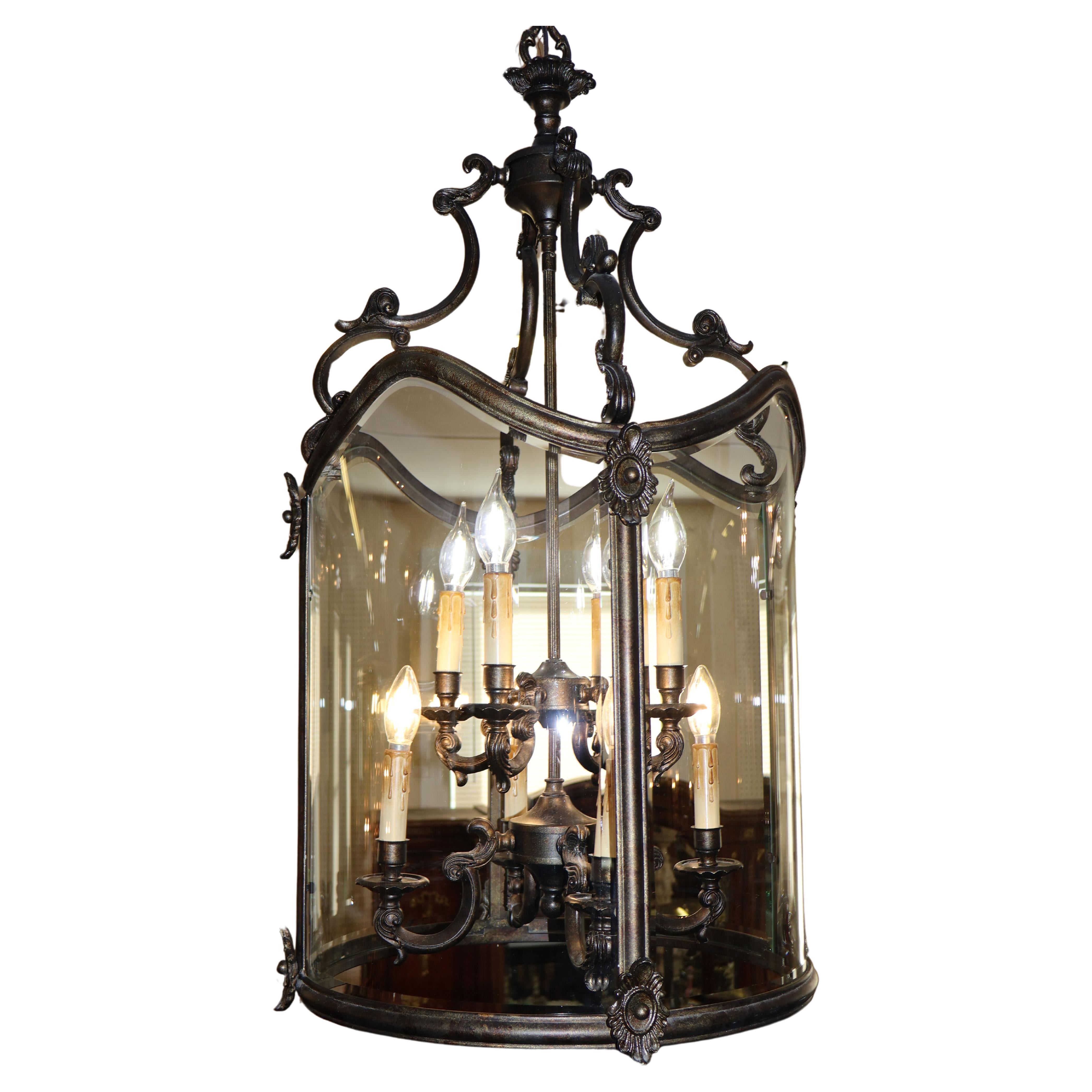 Louis XVI French Style 8 Light Dark Bronze Chandelier Lantern For Sale