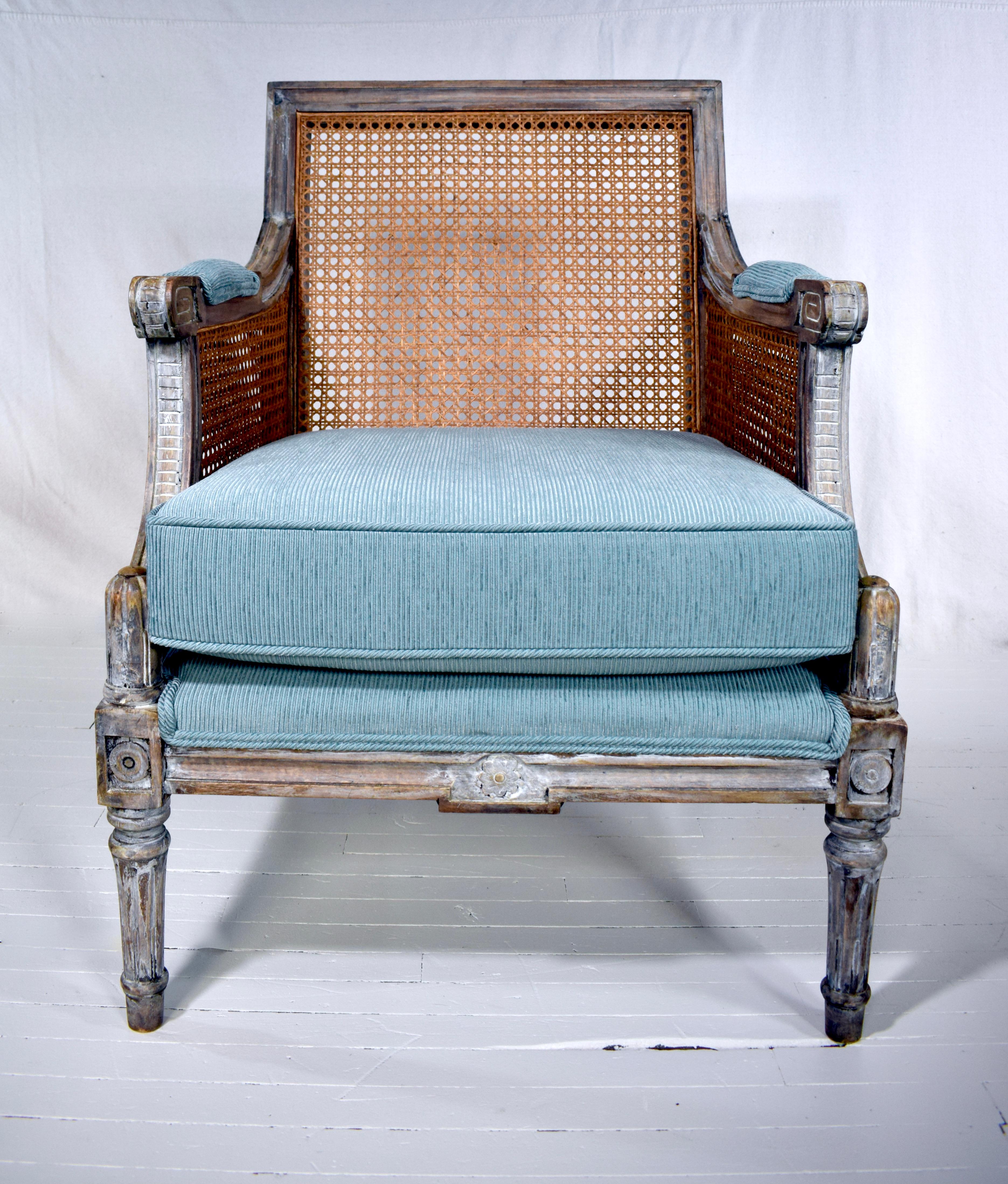 Louis XVI French Style Painted Bergere Chairs, a Pair 1
