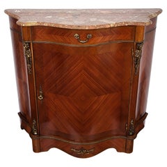 Louis XVI French Style Walnut Vener Marquetry Marble Top Buffet Cabinet Credenza