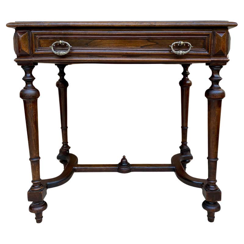 1920s Table Neoclassical Mahogany Side Table With Fluted Legs And Green Marble ...