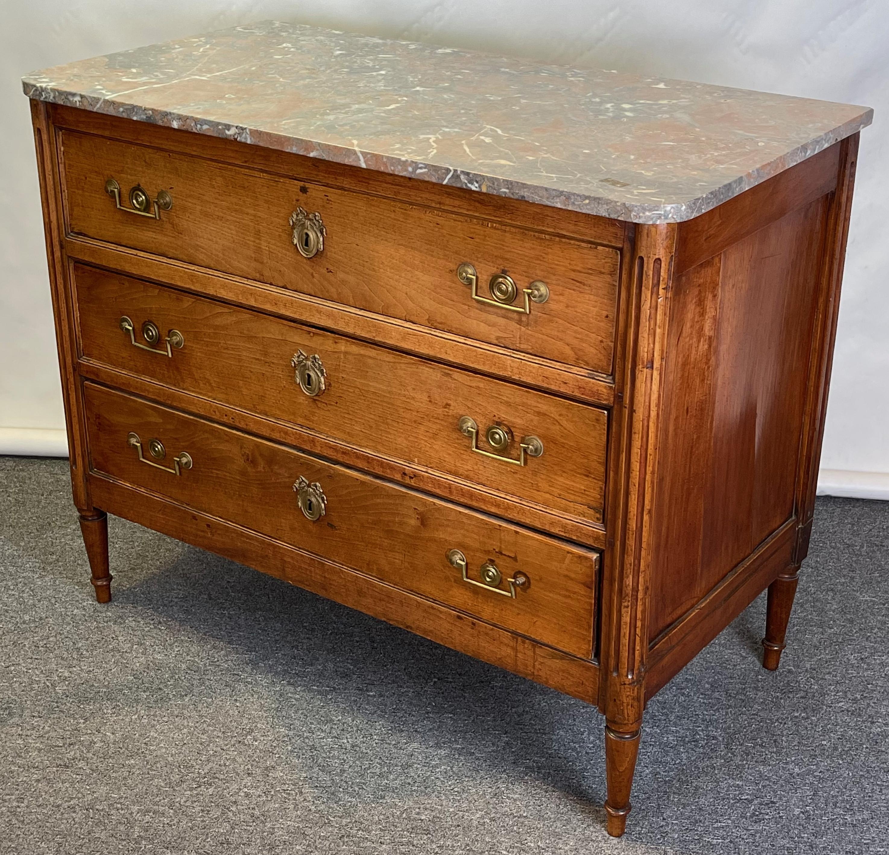 Louis XVI Fruitwood and Marble Top Commode For Sale 3