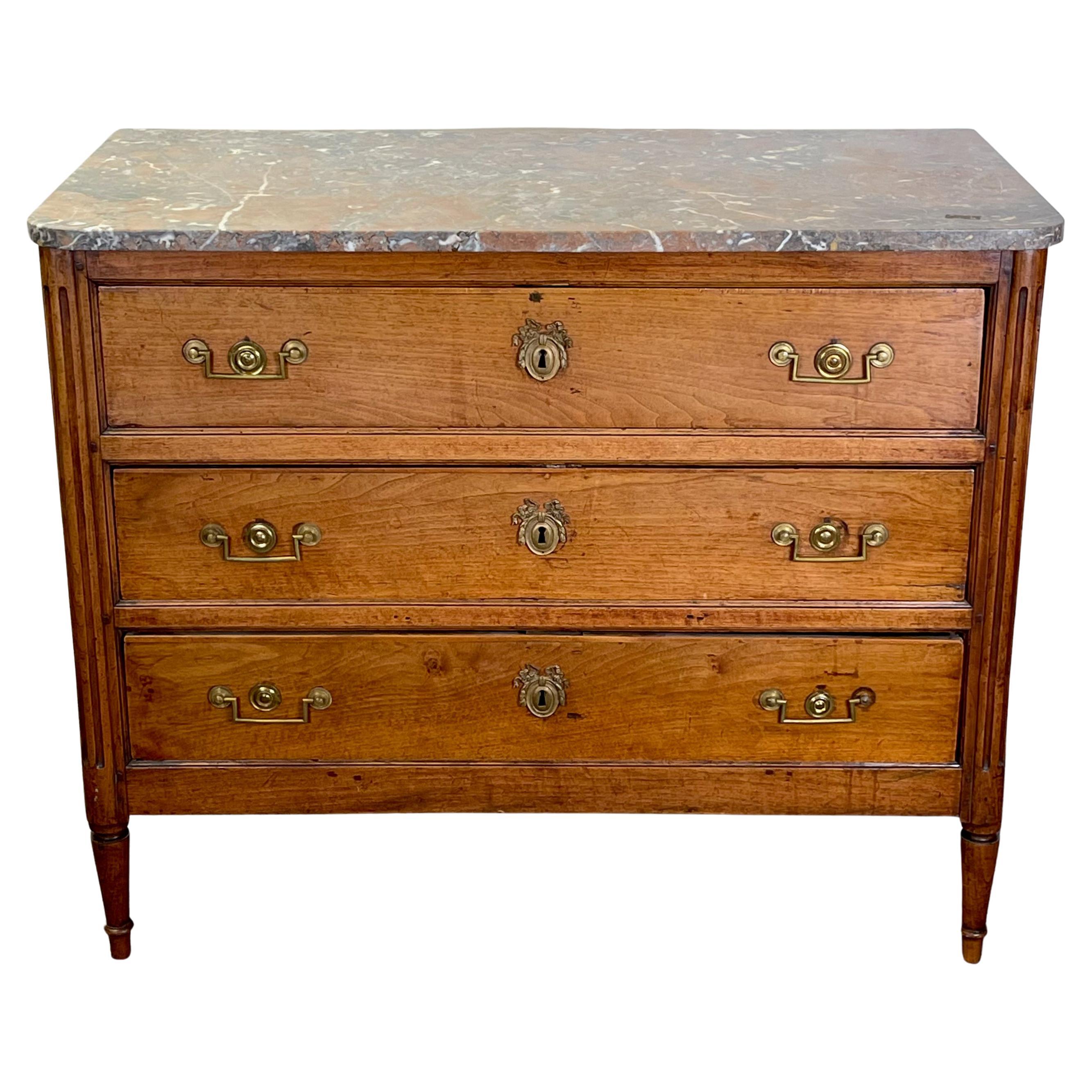 Louis XVI Fruitwood and Marble Top Commode